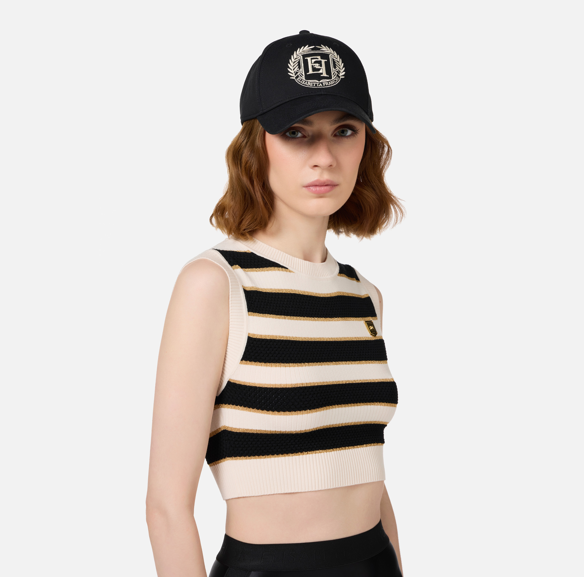 Top cropped in viscosa lurex a righe - Elisabetta Franchi® Outlet