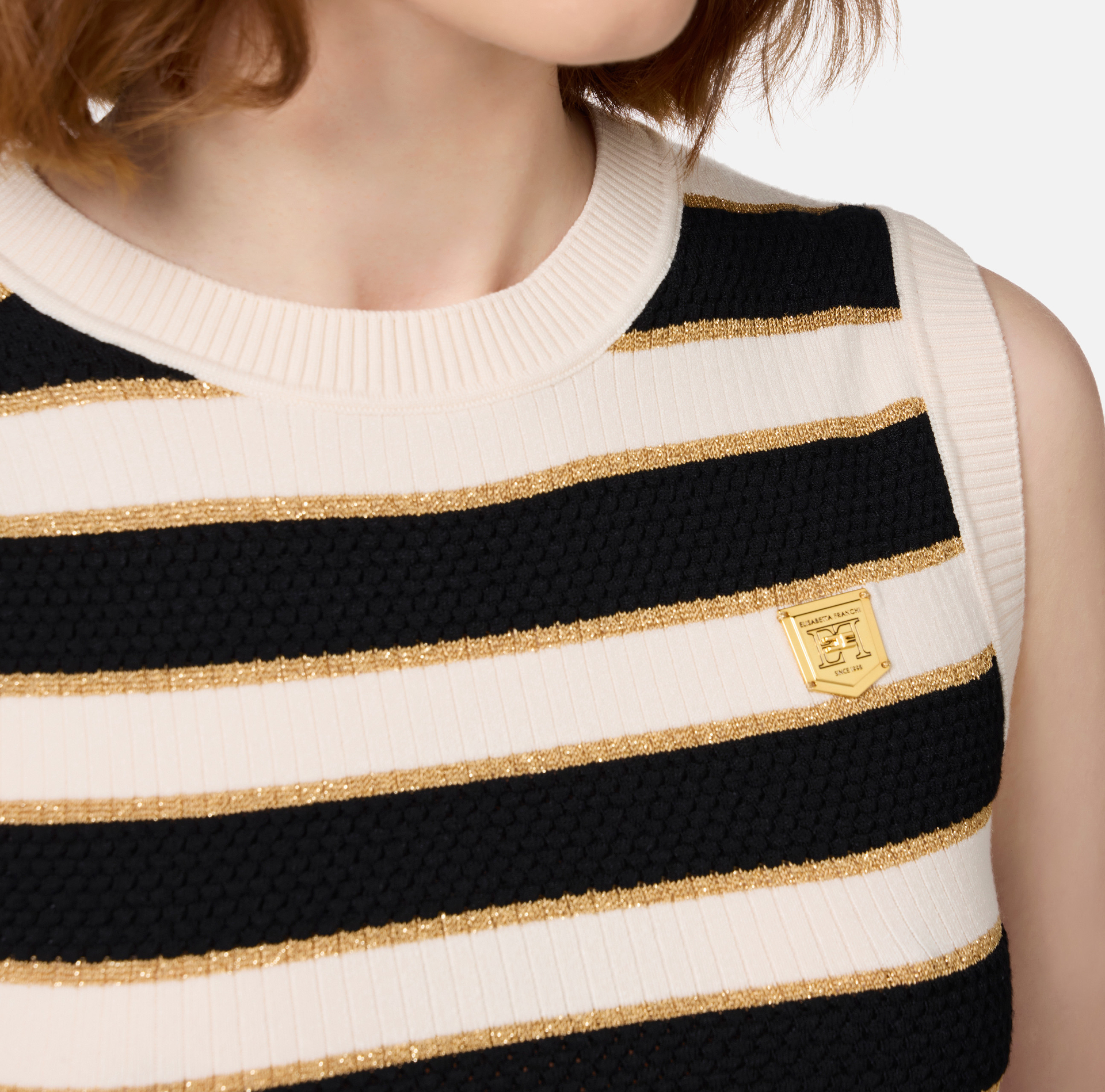Top cropped in viscosa lurex a righe - Elisabetta Franchi® Outlet