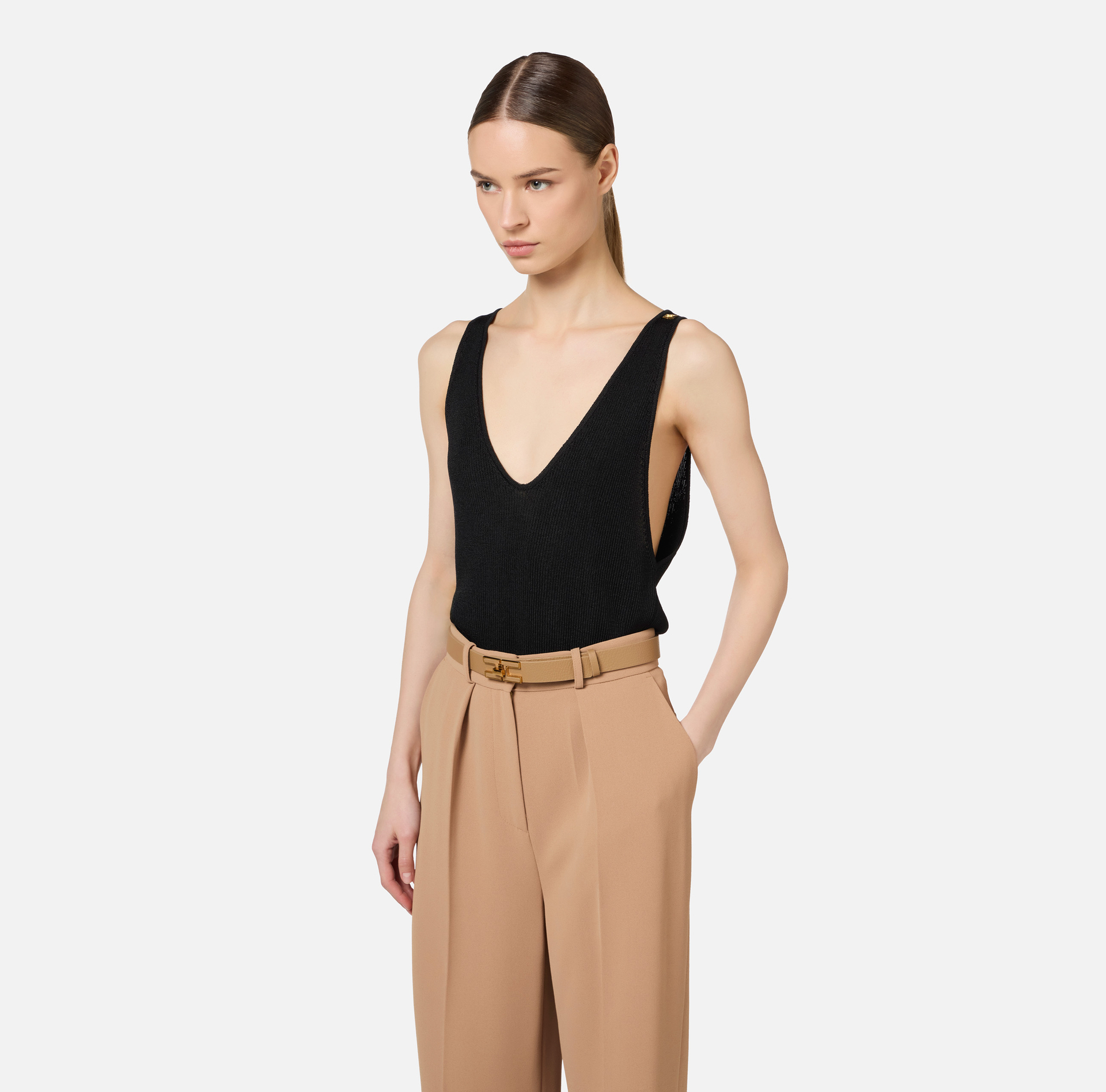 Top in pleated rib viscose fabric - Elisabetta Franchi® Outlet