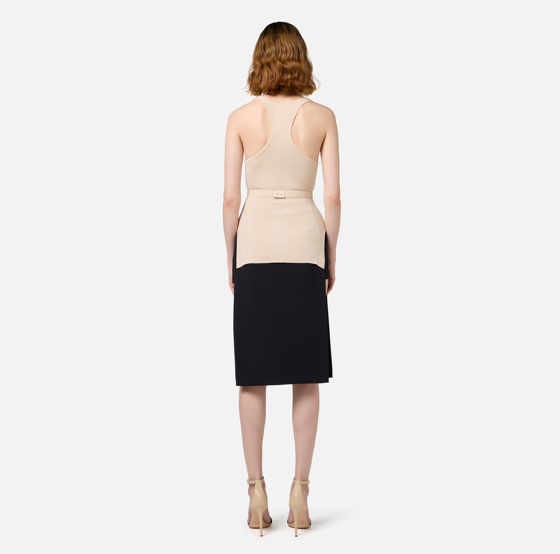 Top de viscosa y seda de canalé con logotipo bordado - Elisabetta Franchi® Outlet