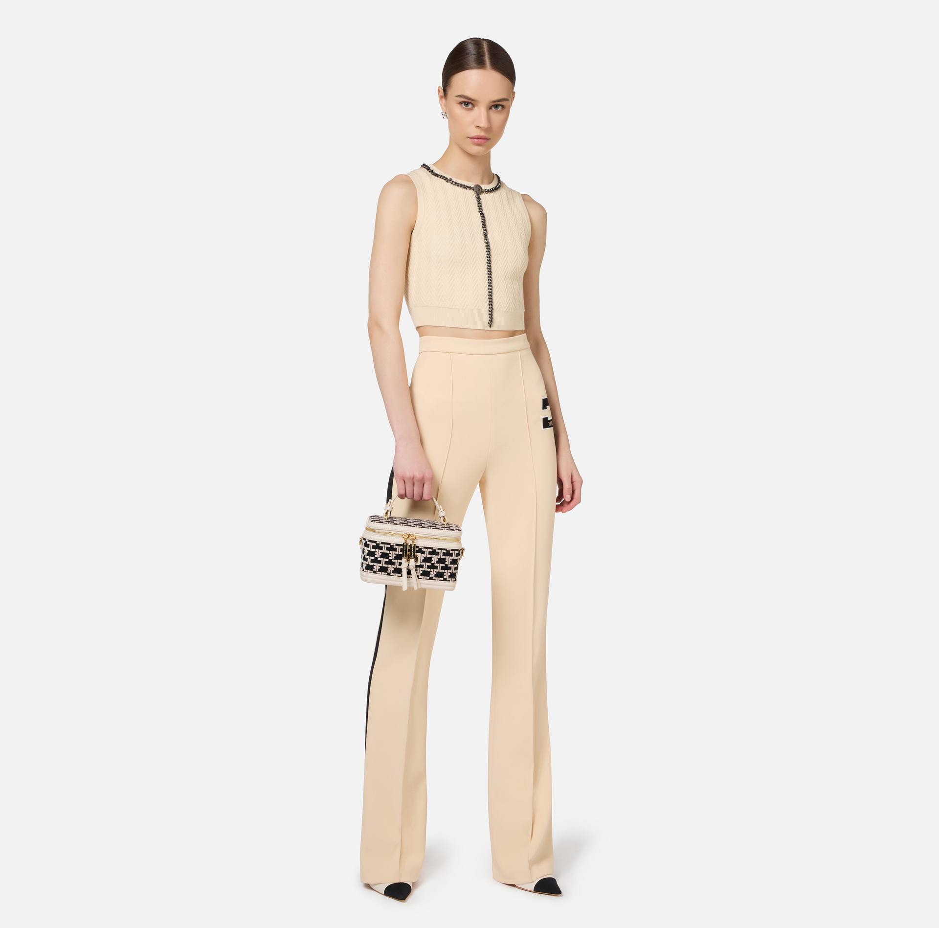 Top in viscose fabric with chain - Elisabetta Franchi® Outlet