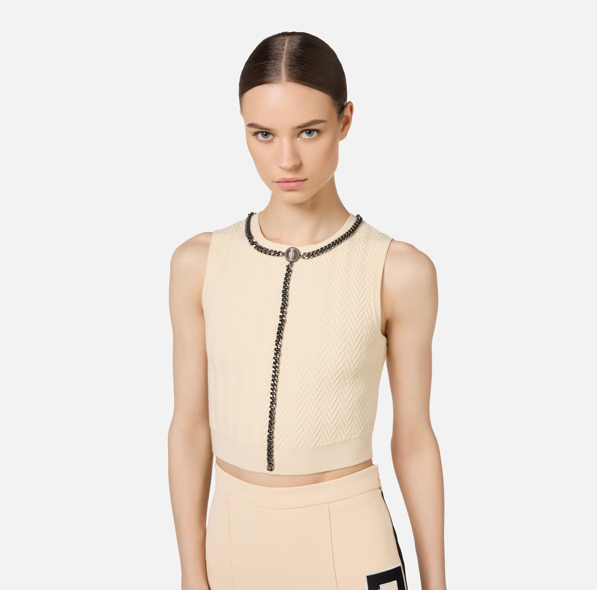 Top in viscose fabric with chain - Elisabetta Franchi® Outlet