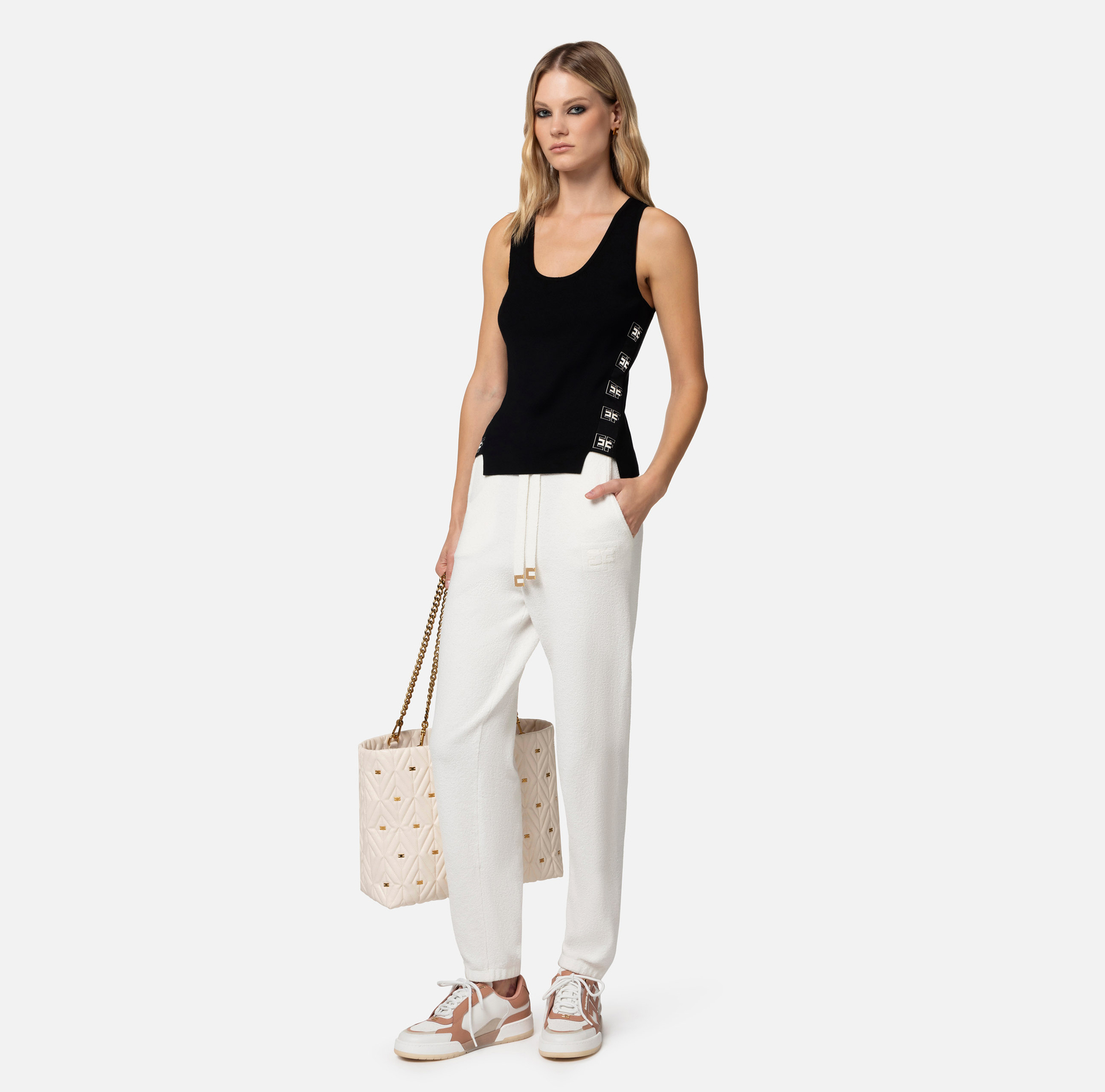 Viscose top with logoed bands - Elisabetta Franchi® Outlet