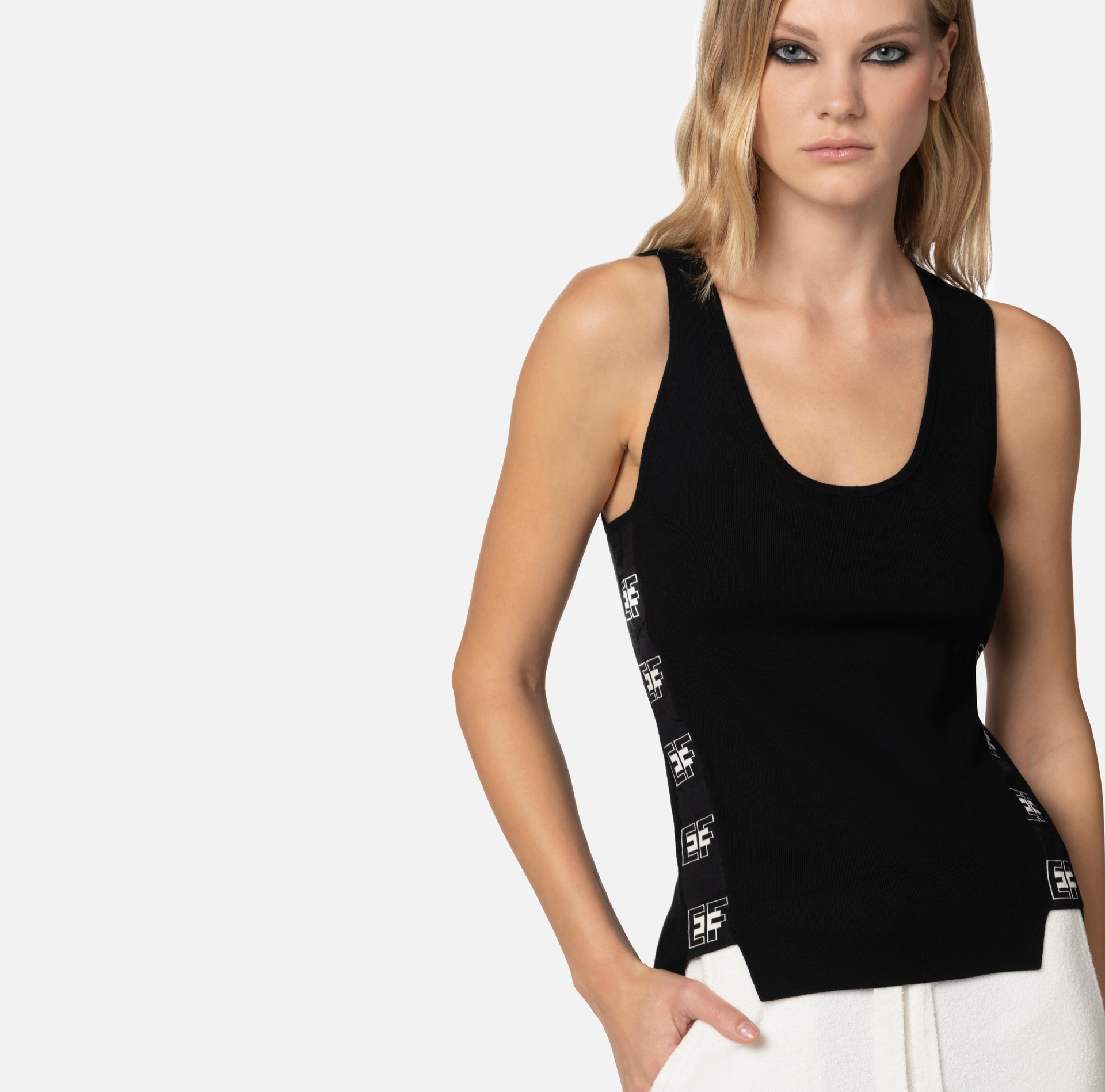 Viscose top with logoed bands - Elisabetta Franchi® Outlet