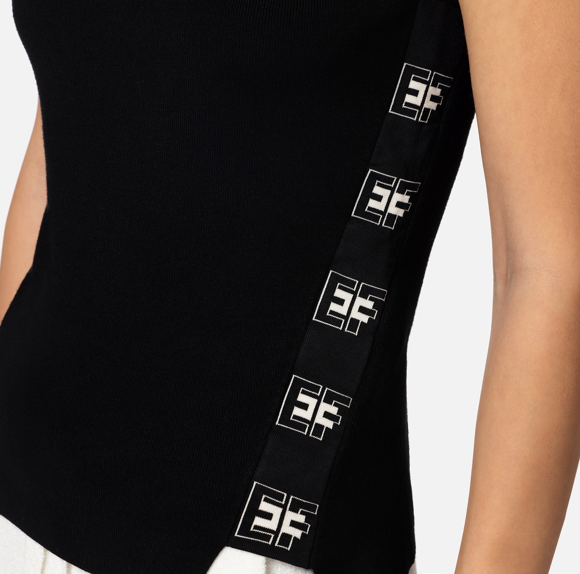 Viscose top with logoed bands - Elisabetta Franchi® Outlet