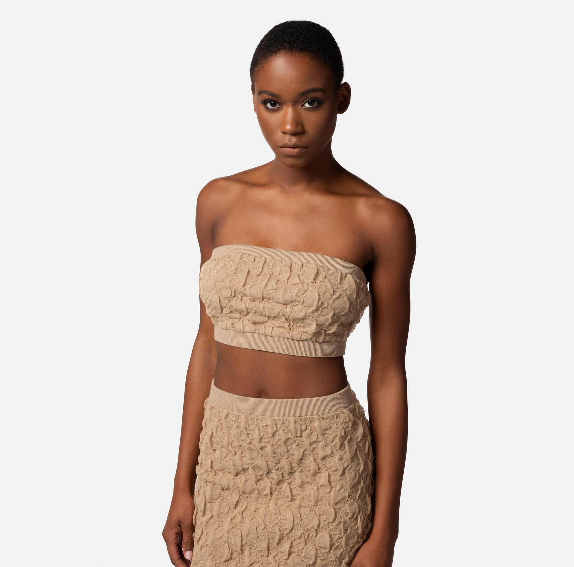 Embossed viscose bandeau top - Elisabetta Franchi® Outlet