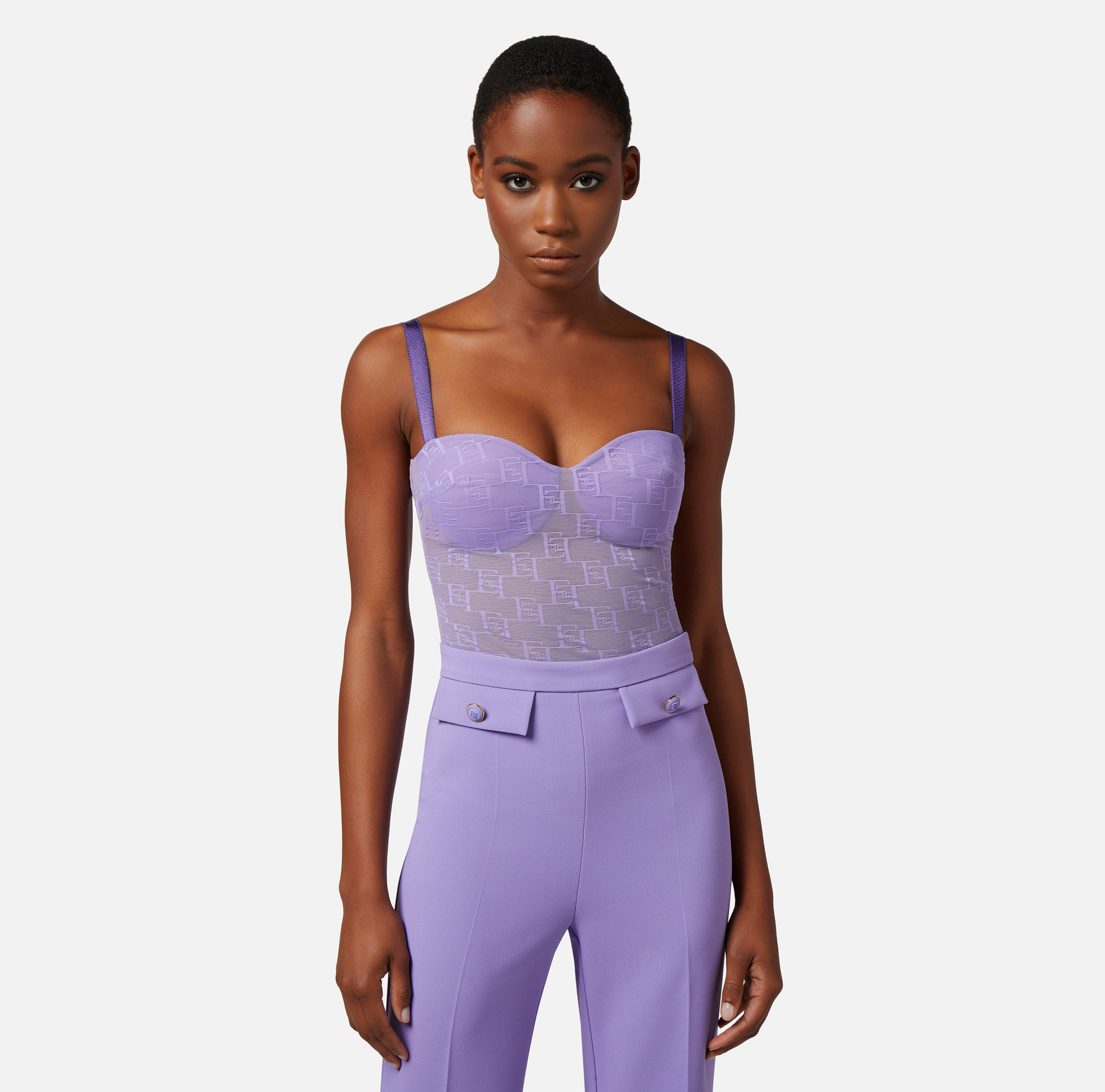 Top bustier en tulle logo | Elisabetta Franchi® Outlet