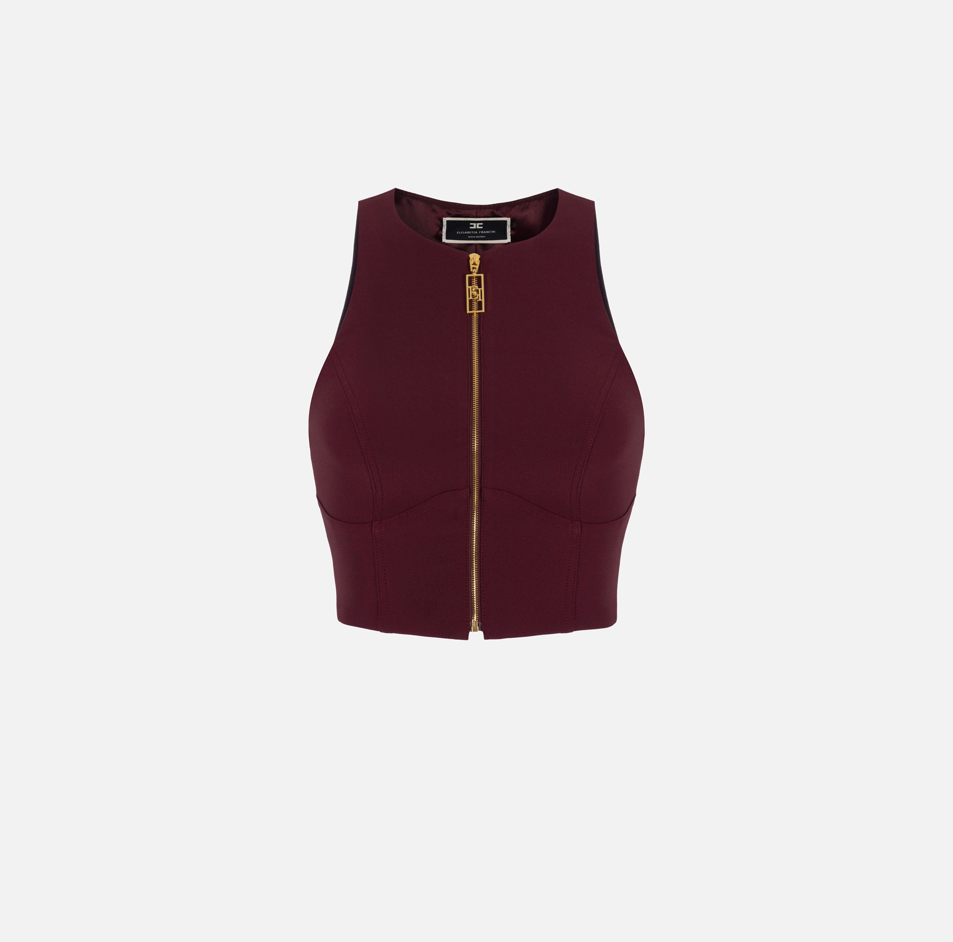 Cropped top in double layer crêpe with zip - Elisabetta Franchi® Outlet