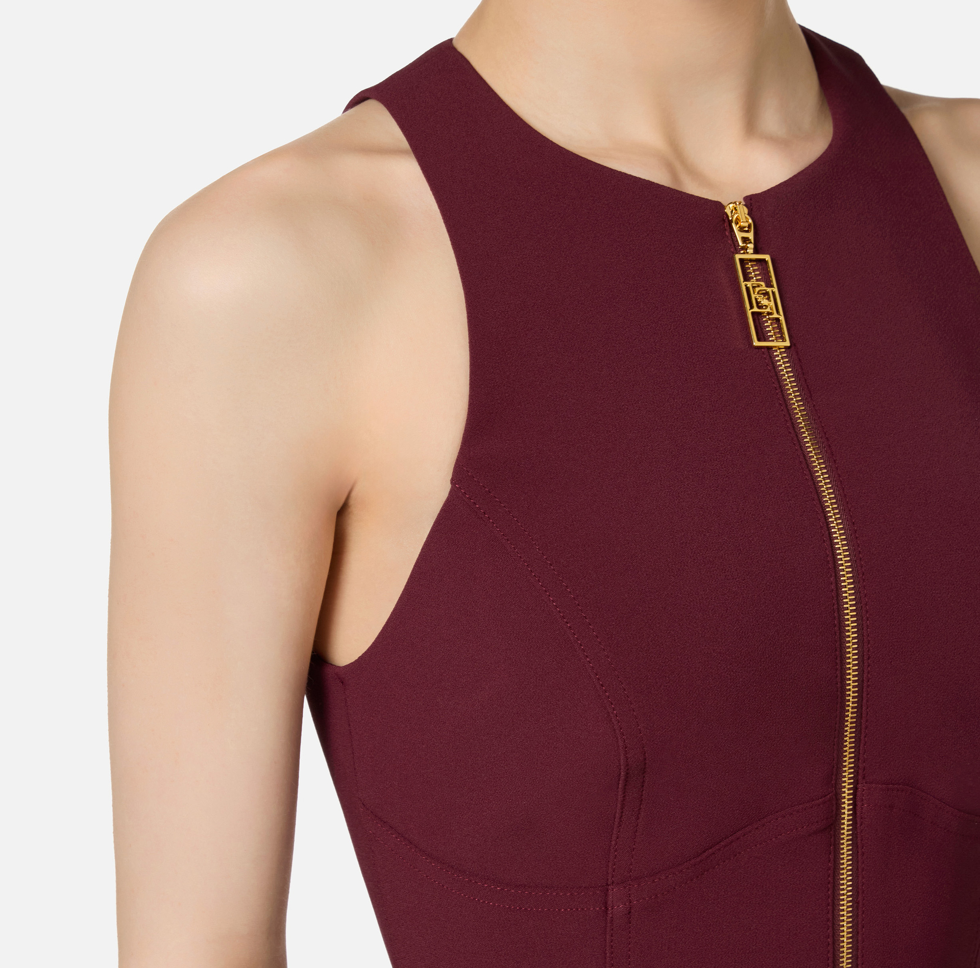 Cropped top in double layer crêpe with zip - Elisabetta Franchi® Outlet