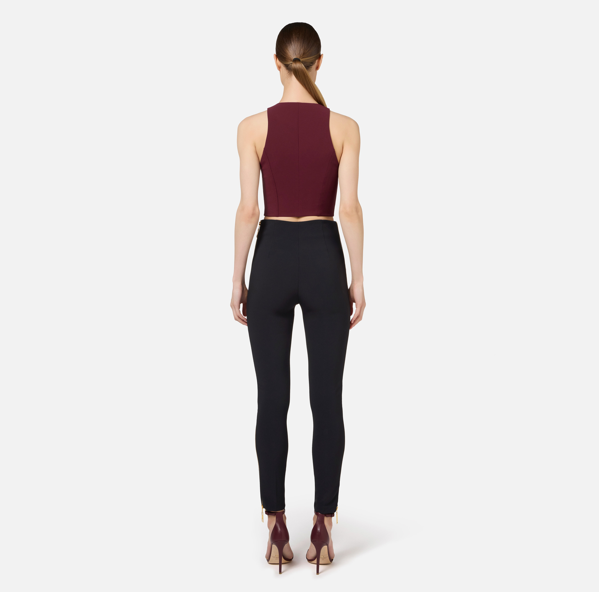 Cropped top in double layer crêpe with zip - Elisabetta Franchi® Outlet