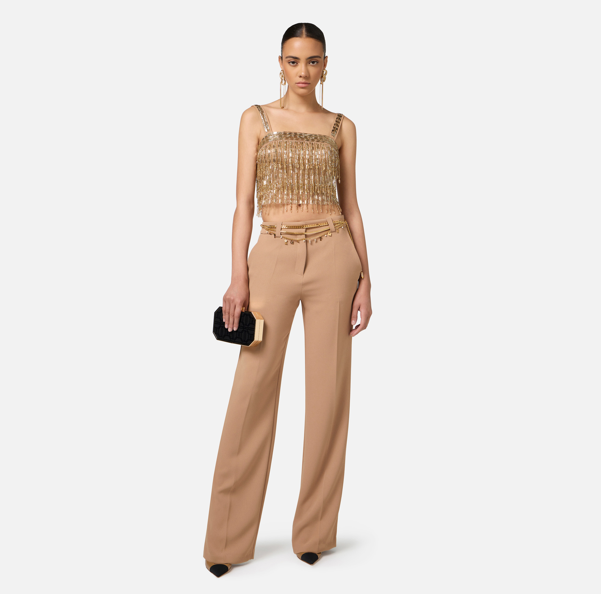 Crêpe bandeau top embroidered with sequins - Elisabetta Franchi® Outlet