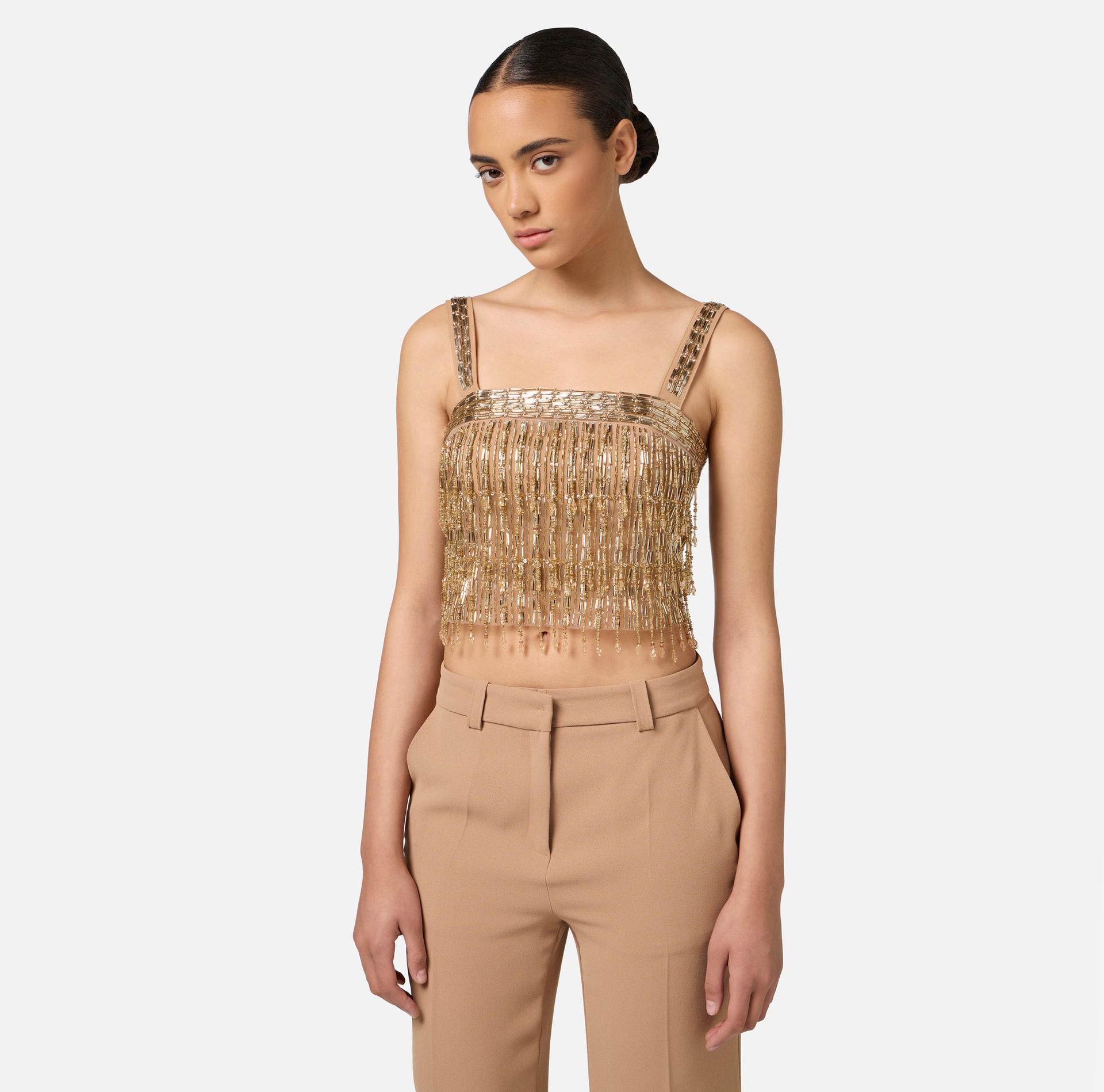 Crêpe bandeau top embroidered with sequins - Elisabetta Franchi® Outlet