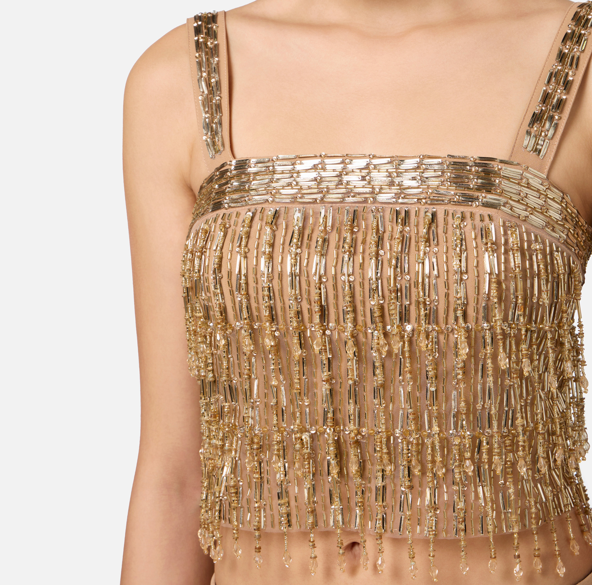 Crêpe bandeau top embroidered with sequins - Elisabetta Franchi® Outlet