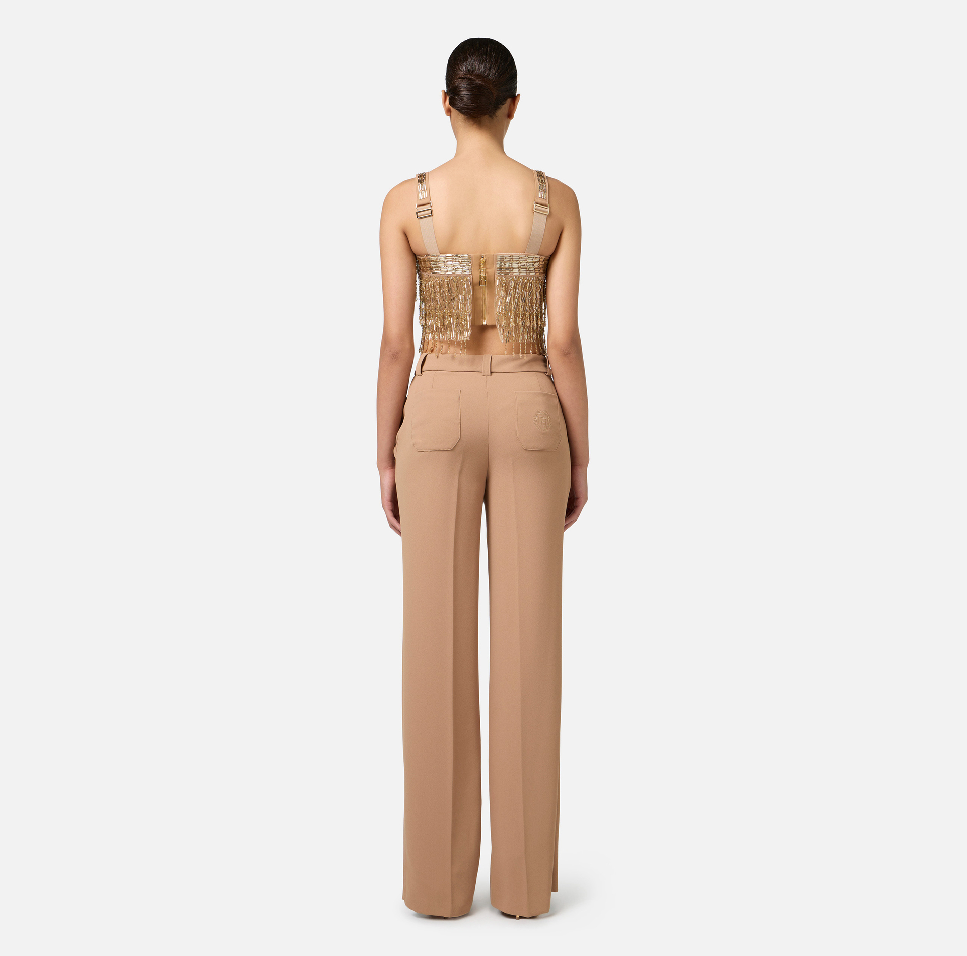 Crêpe bandeau top embroidered with sequins - Elisabetta Franchi® Outlet