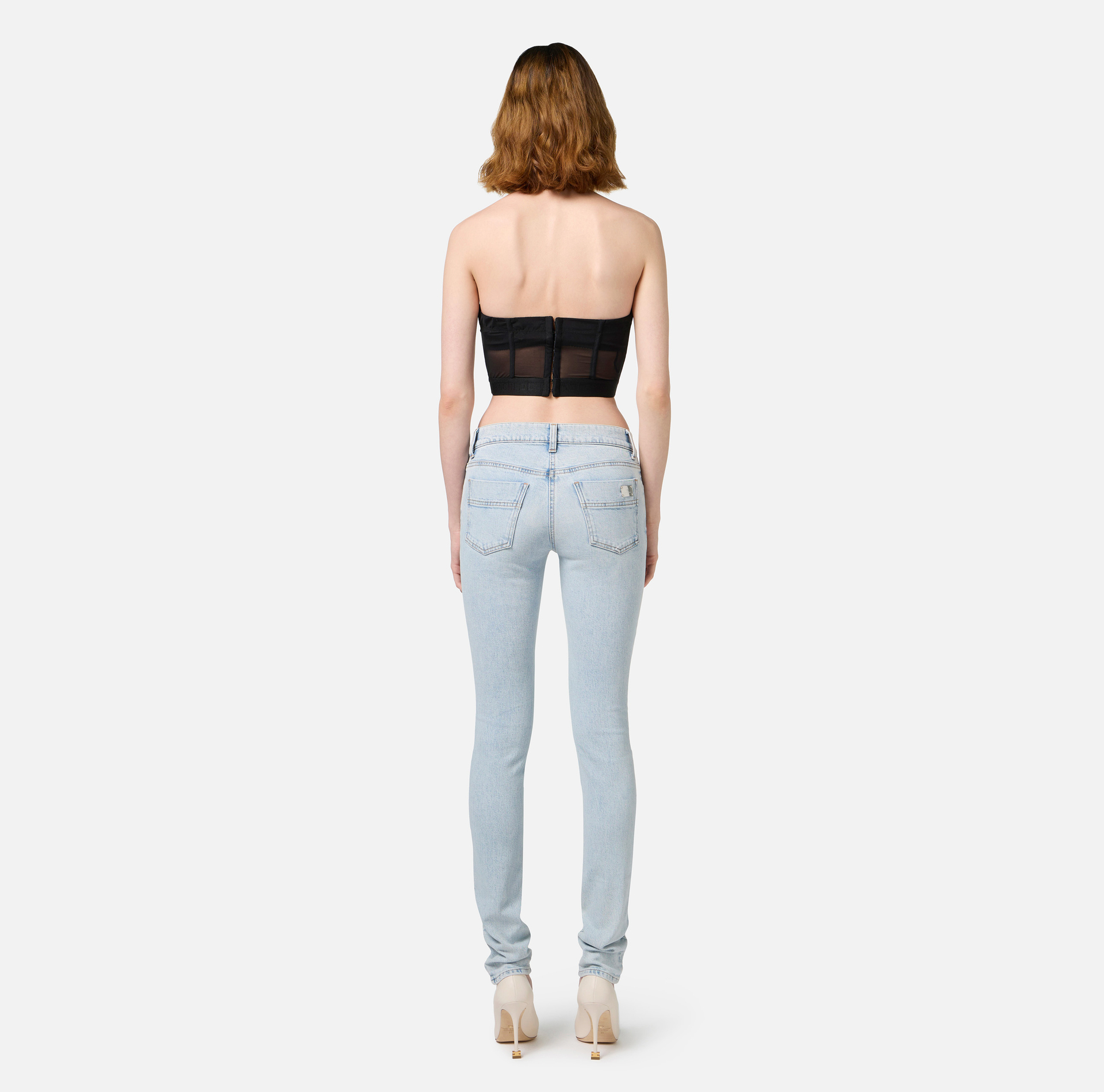 Top à balconnet en crêpe et tulle avec élastique - Elisabetta Franchi® Outlet