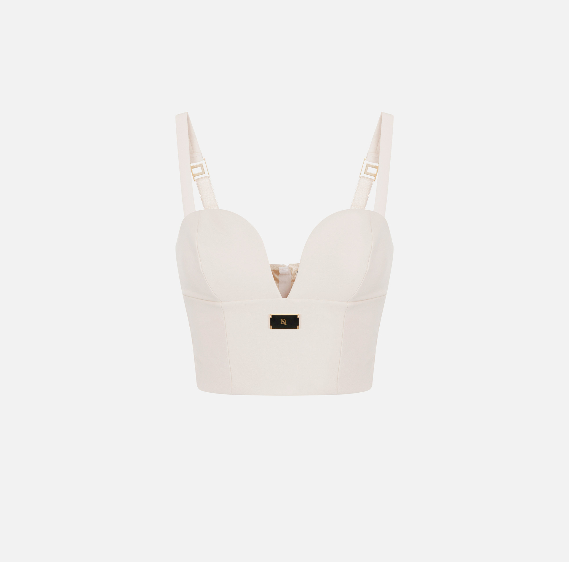 Bustier top in stretch crêpe with enamelled logo plaque - Elisabetta Franchi® Outlet