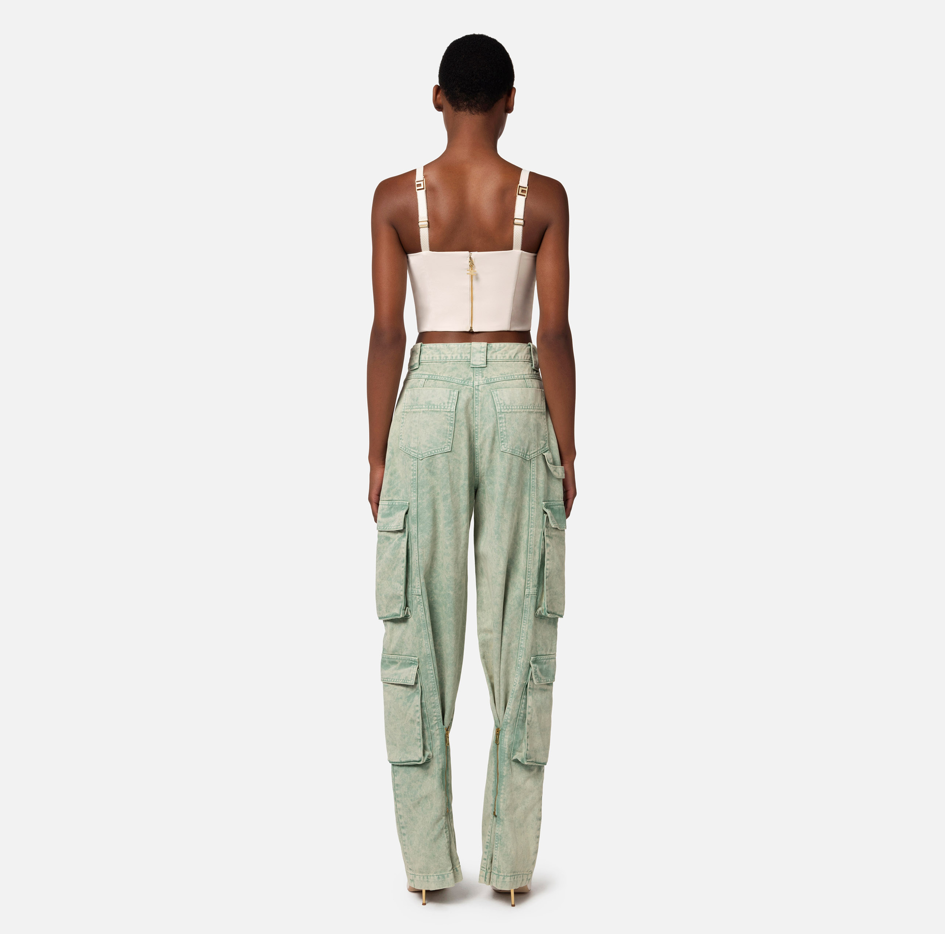Bustier top in stretch crêpe with enamelled logo plaque - Elisabetta Franchi® Outlet