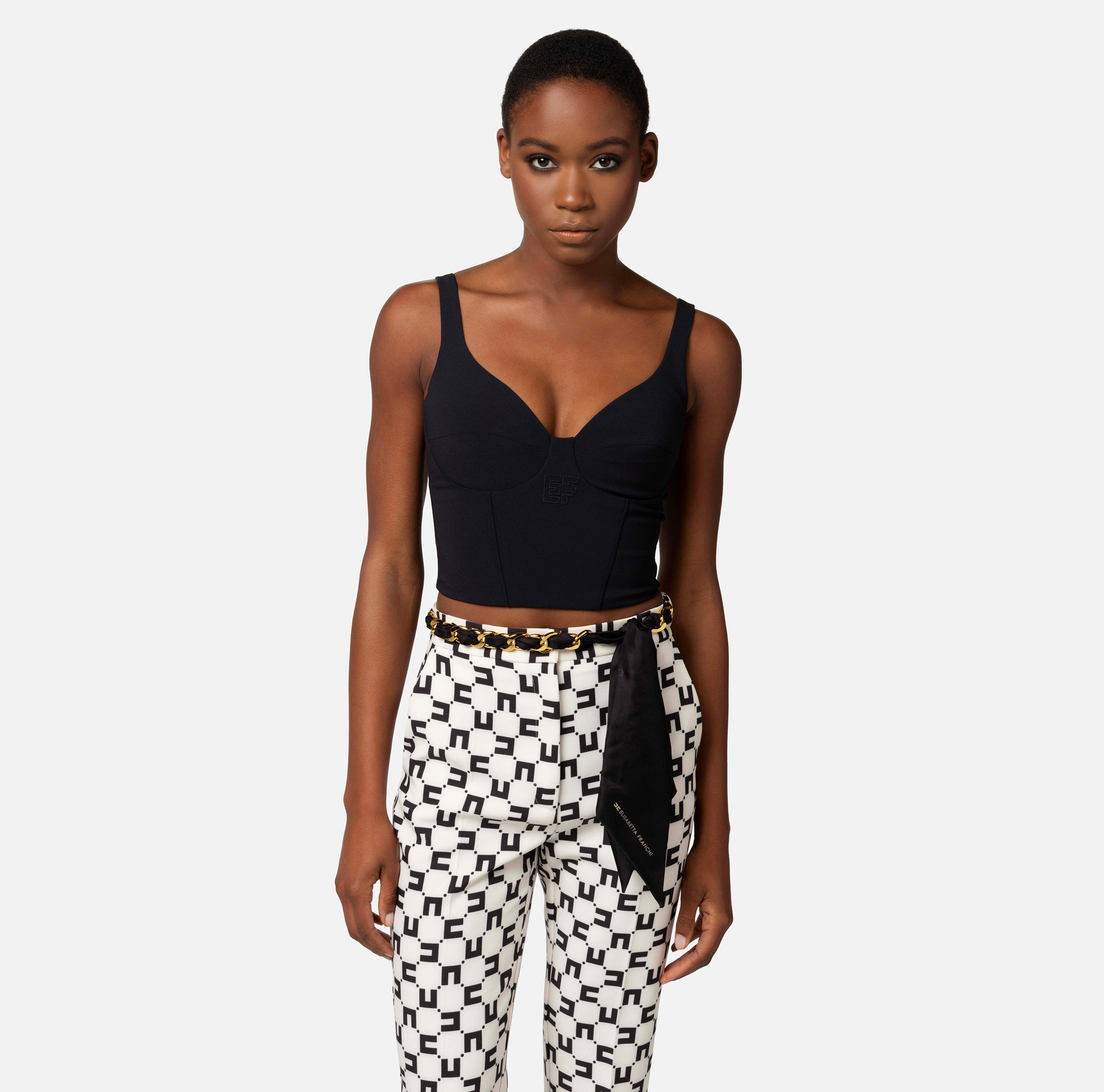 Top bustier in crêpe stretch con ricamo - Elisabetta Franchi® Outlet