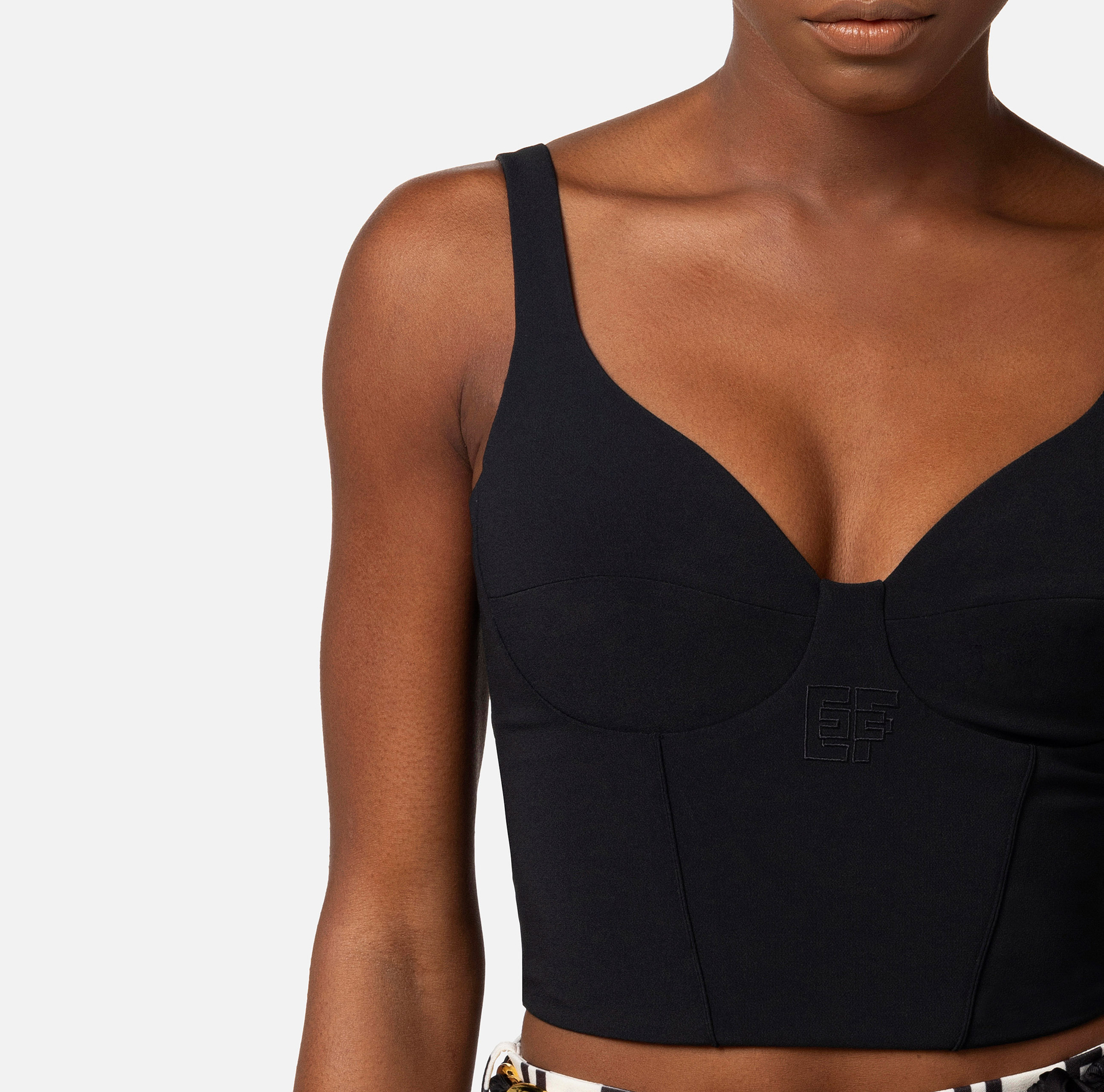 Top bustier in crêpe stretch con ricamo - Elisabetta Franchi® Outlet