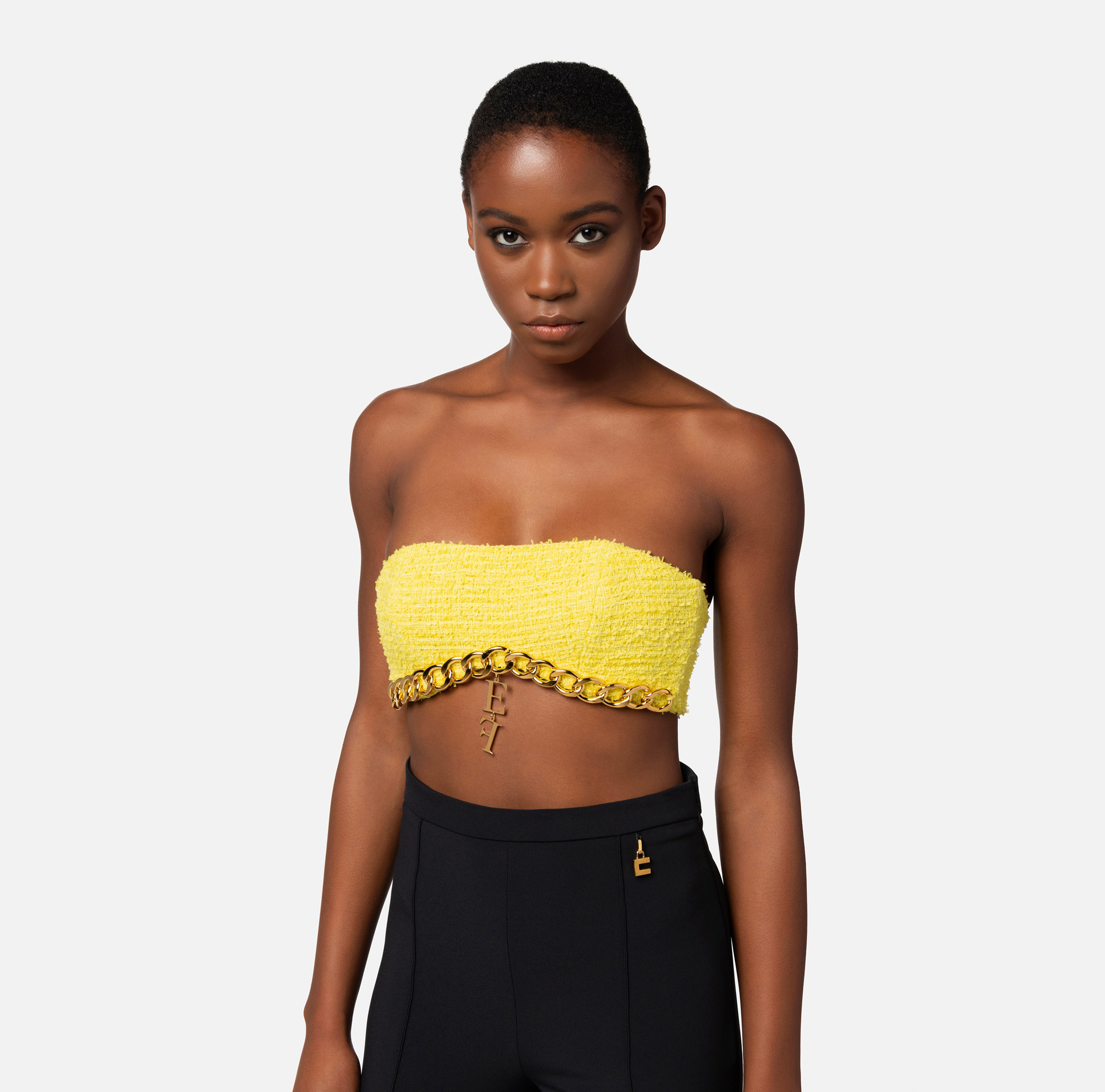 Top in tweed con maxi catena - Elisabetta Franchi® Outlet