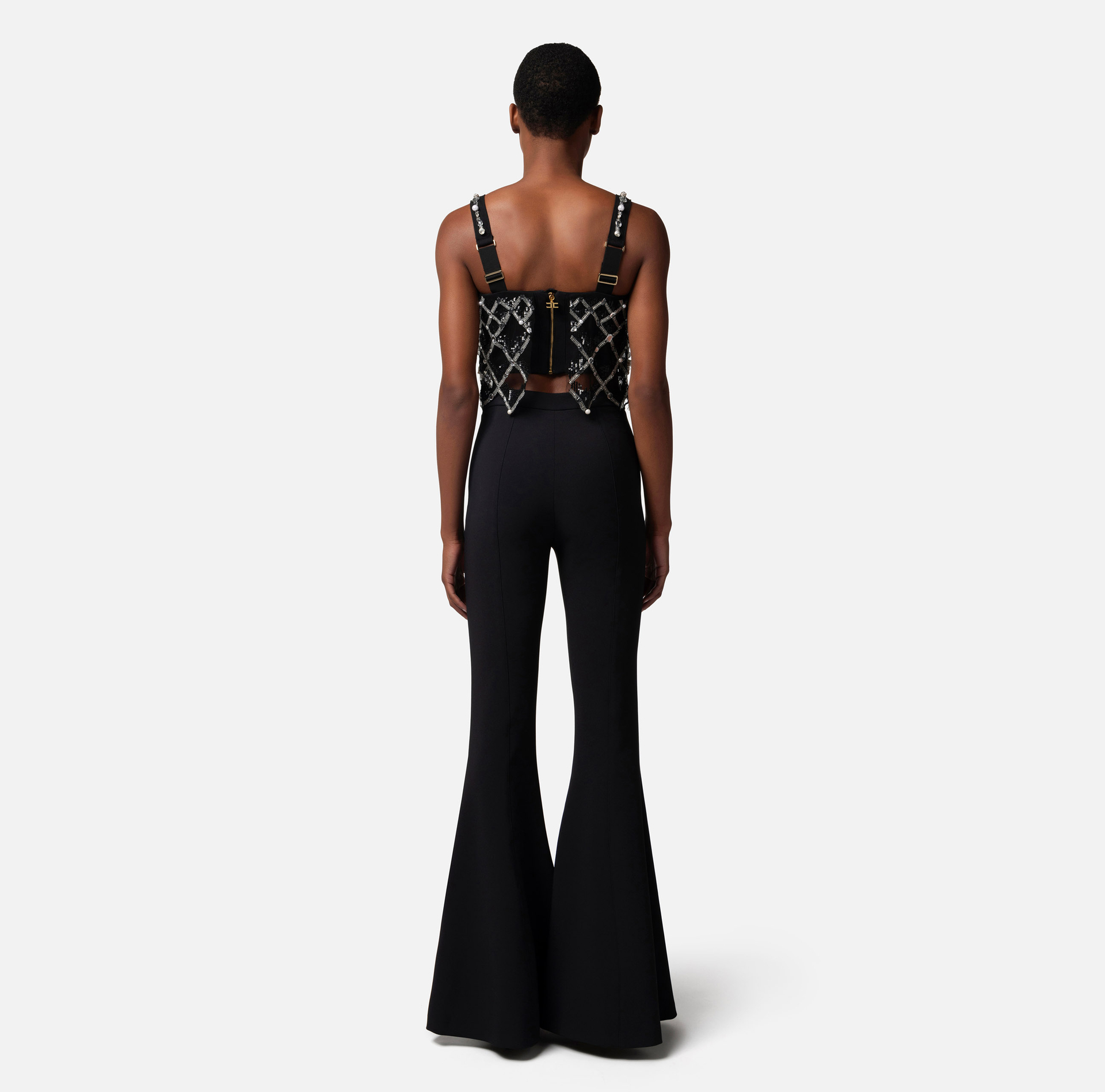 Top aus Tüll mit geometrischer Stickerei - Elisabetta Franchi® Outlet