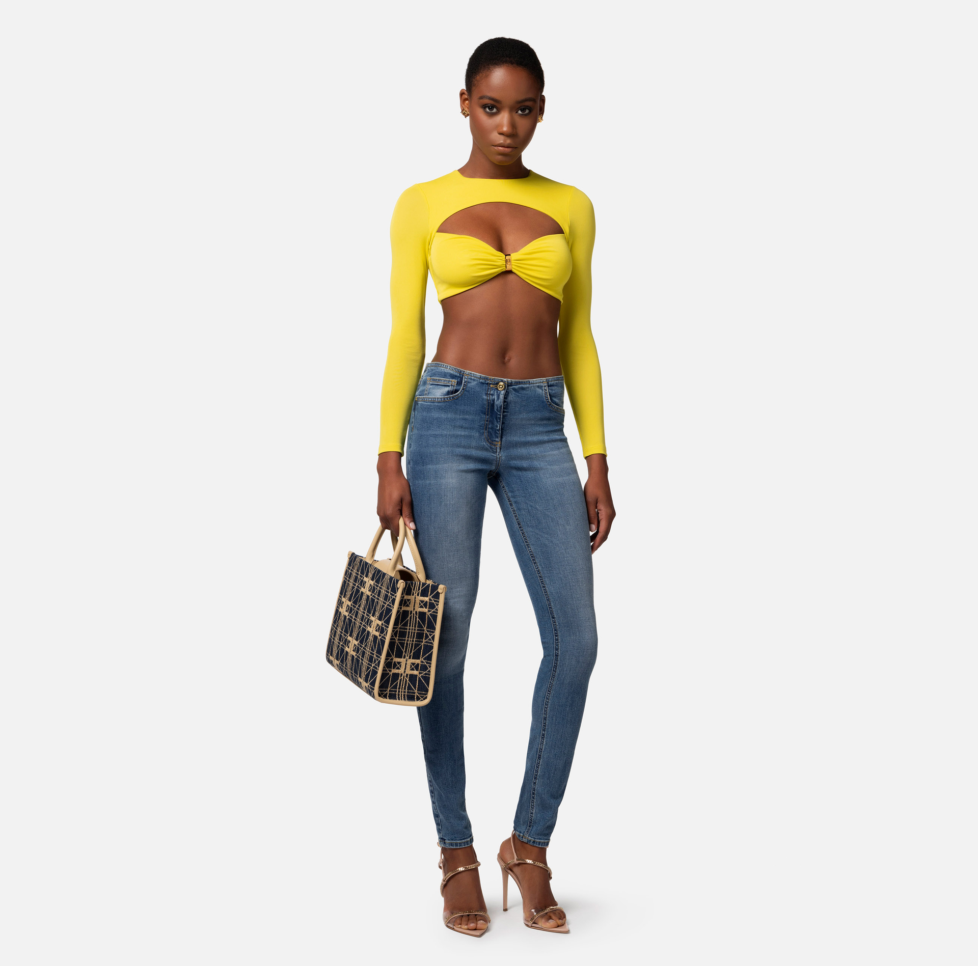 Cropped top in jersey with cut-out - Elisabetta Franchi® Outlet
