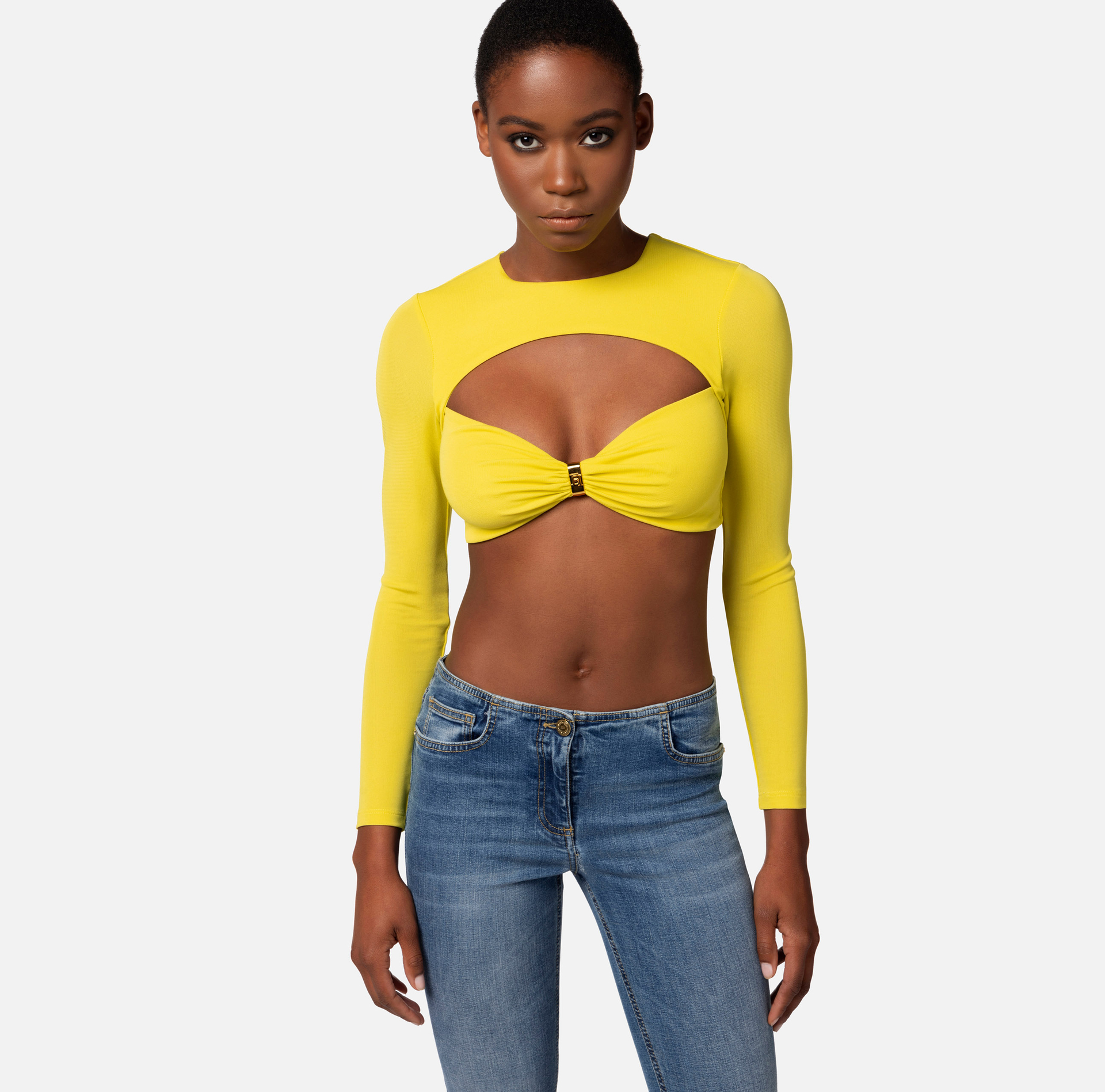 Cropped top in jersey with cut-out - Elisabetta Franchi® Outlet