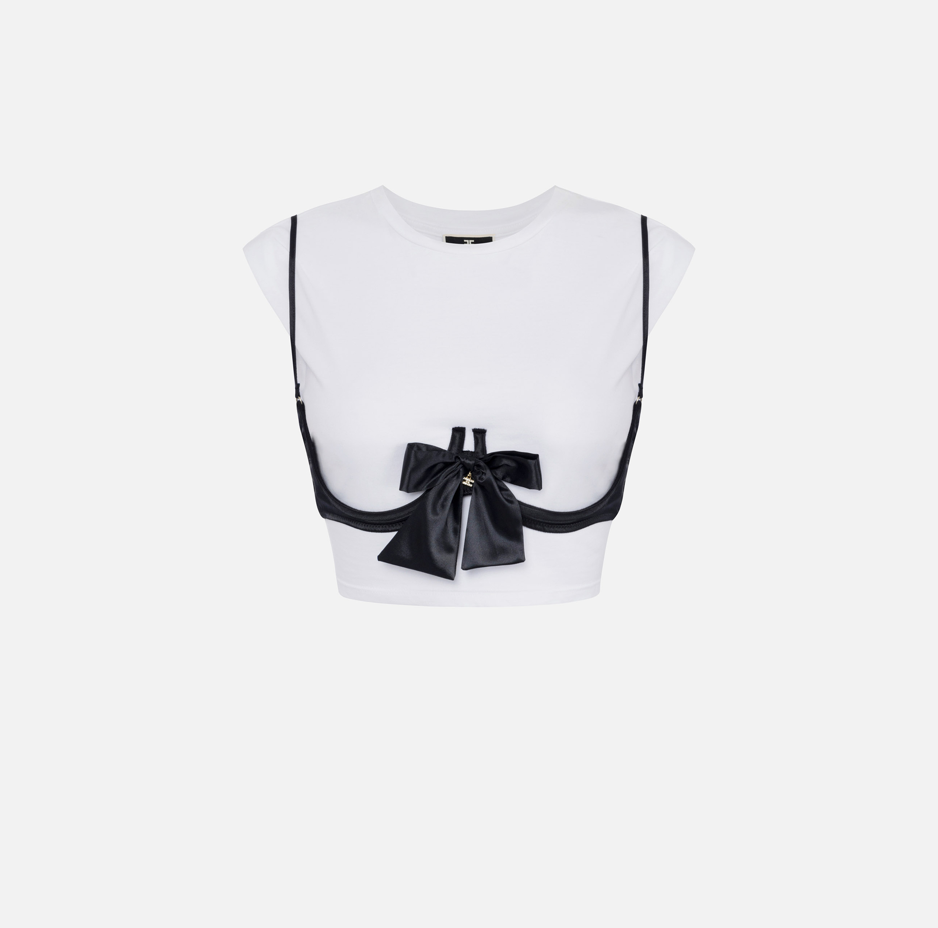 Cotton T-shirt with bra accessory - Elisabetta Franchi® Outlet