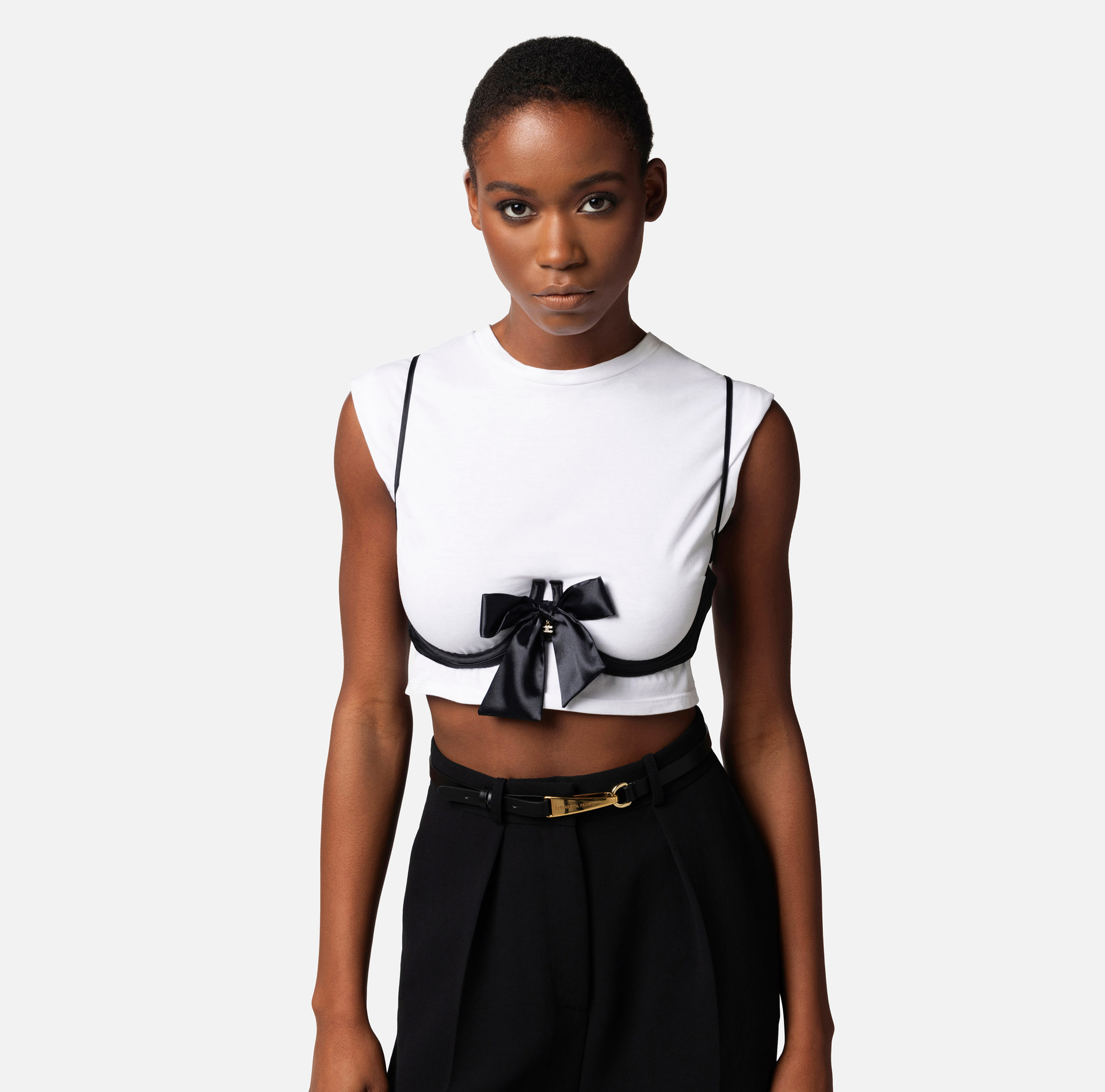 Cotton T-shirt with bra accessory - Elisabetta Franchi® Outlet