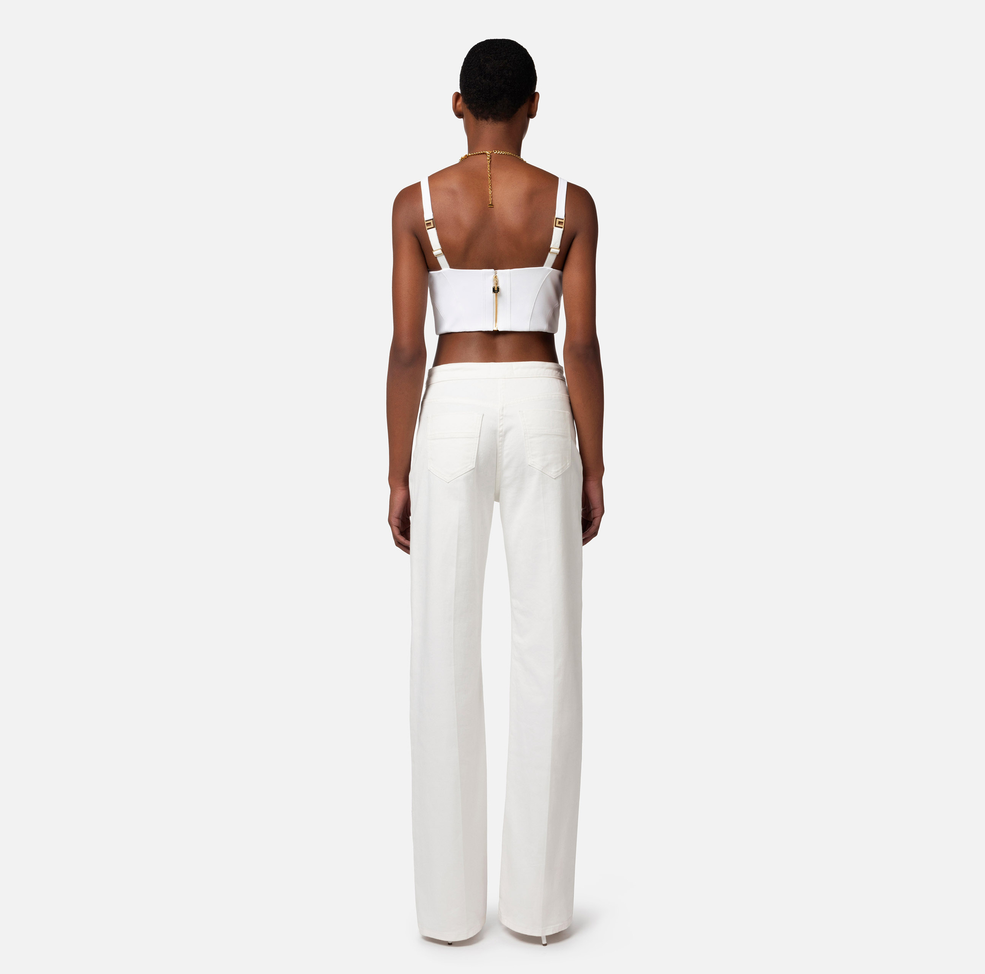 Bustier top in double layer stretch crêpe with necklace - Elisabetta Franchi® Outlet