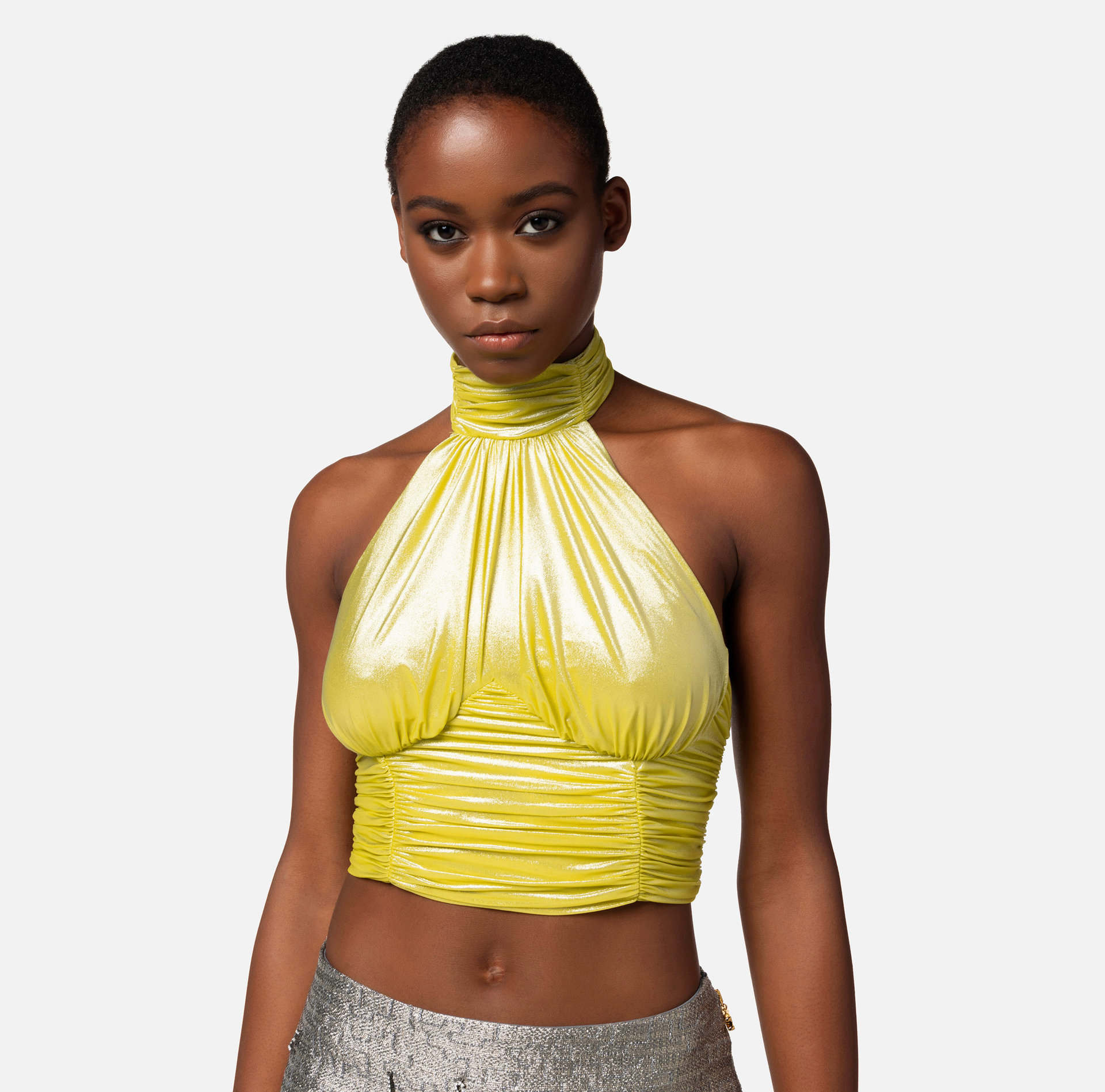 Top en jersey métallique drapé | Elisabetta Franchi® Outlet