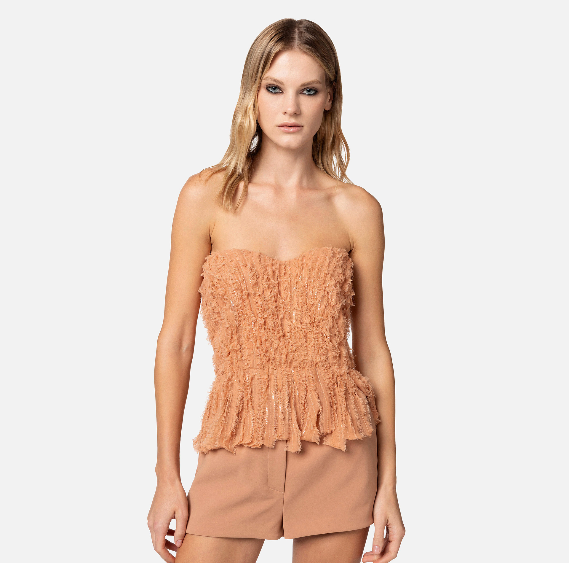 Bustier top in frayed organza - Elisabetta Franchi® Outlet