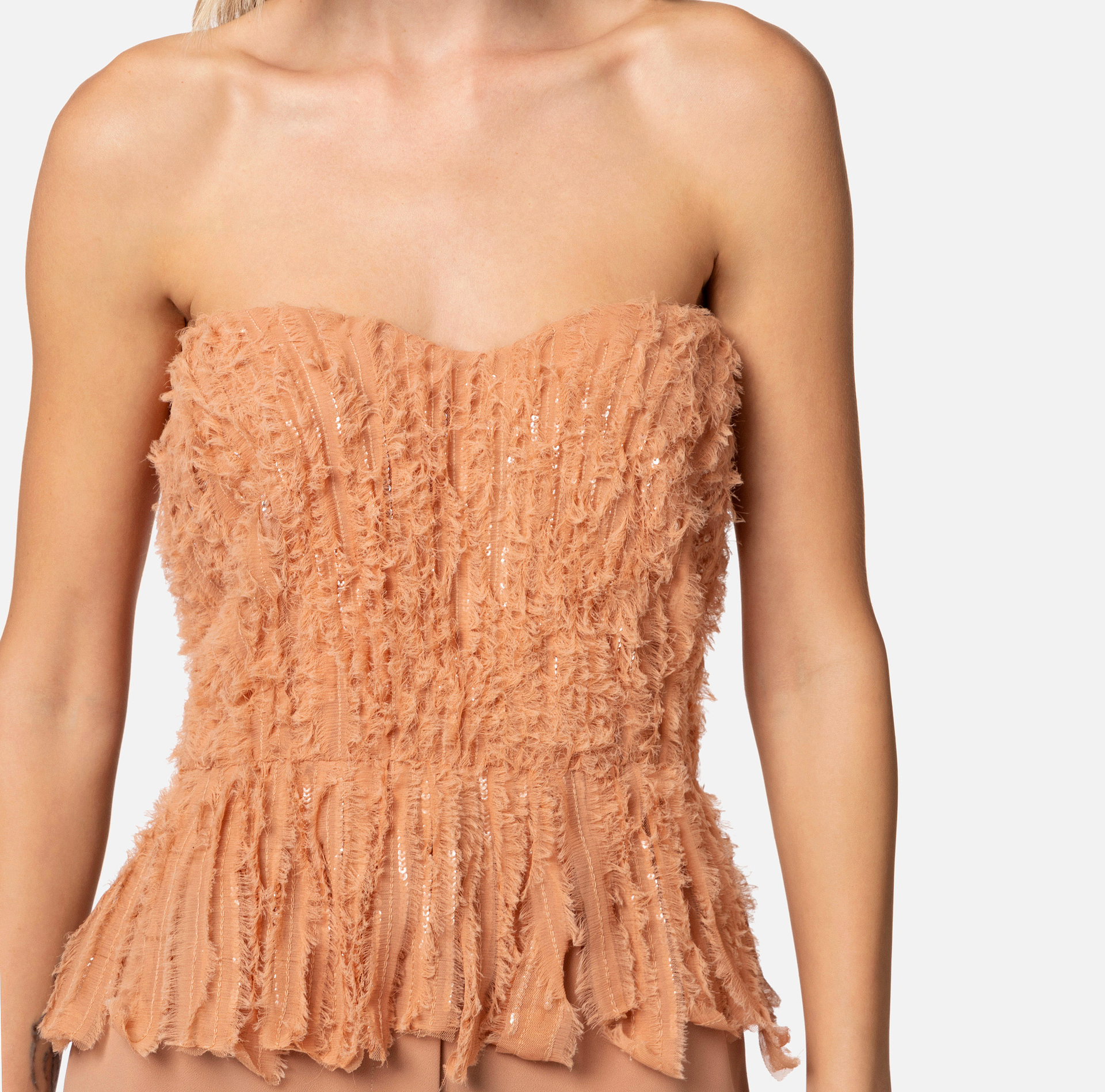 Bustier top in frayed organza - Elisabetta Franchi® Outlet