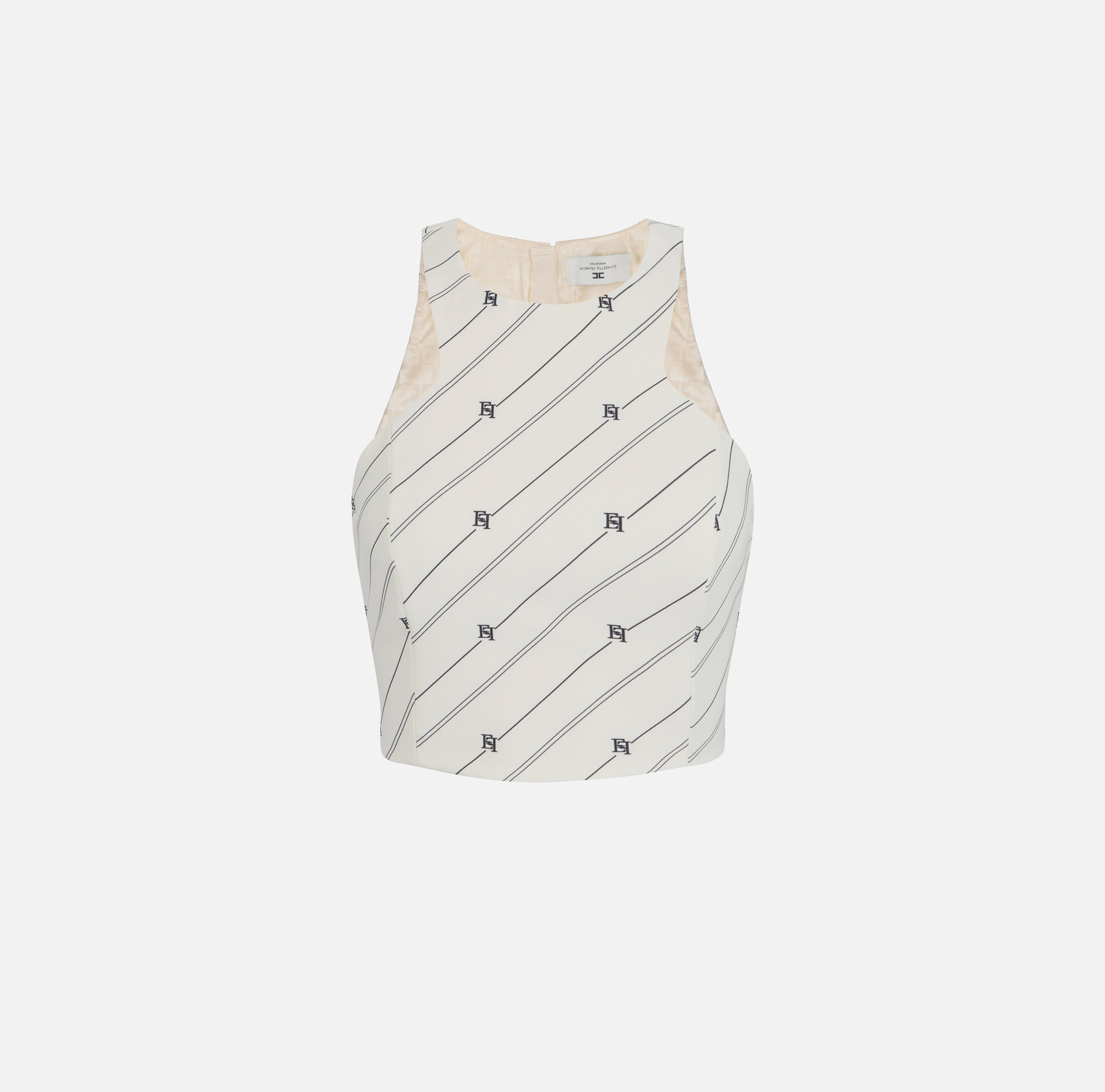 Top de crepé elástico con estampado de logotipos y foulard de cadena - Elisabetta Franchi® Outlet