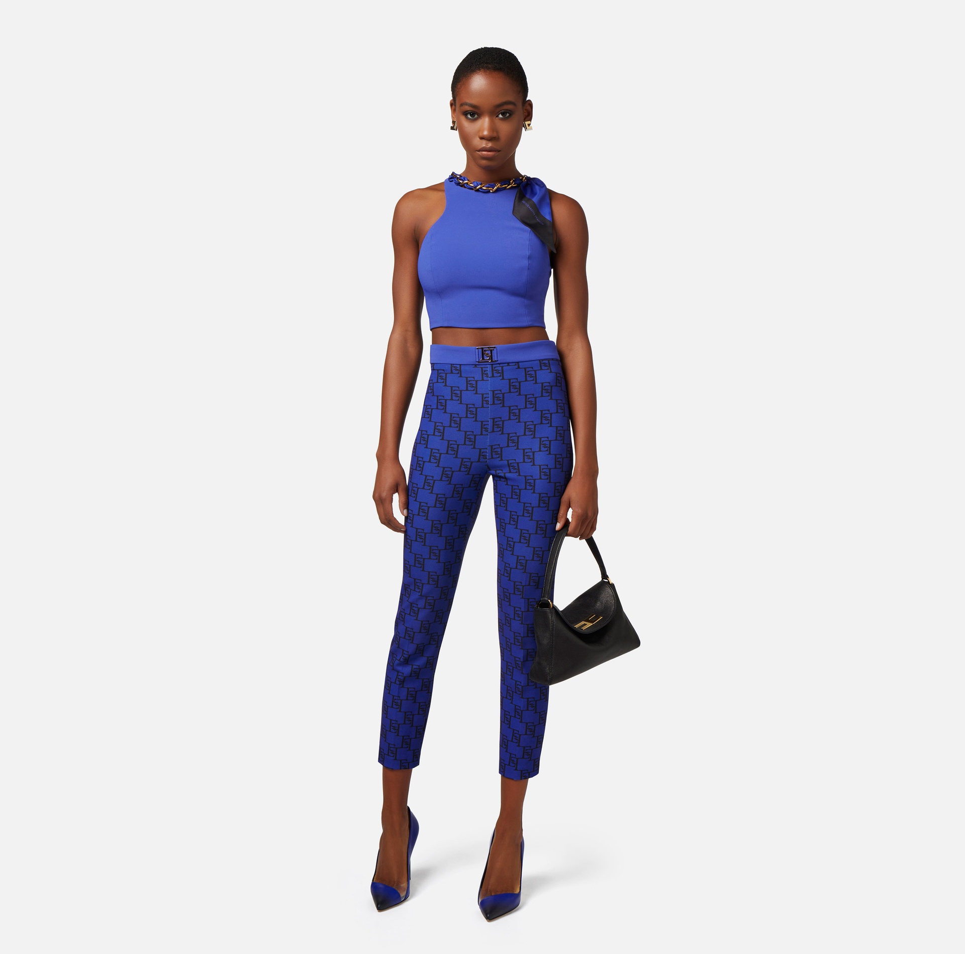 Top de crepé elástico con cadena fular - Elisabetta Franchi® Outlet