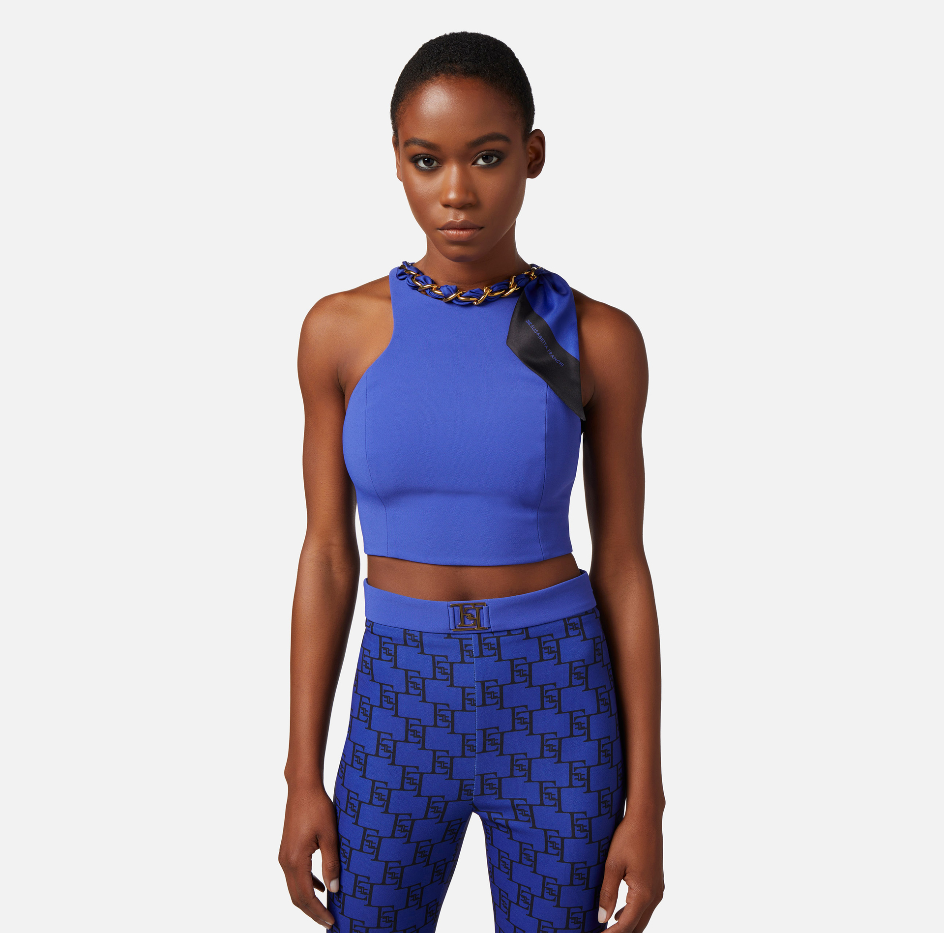 Top in crêpe stretch con catena foulard - Elisabetta Franchi® Outlet