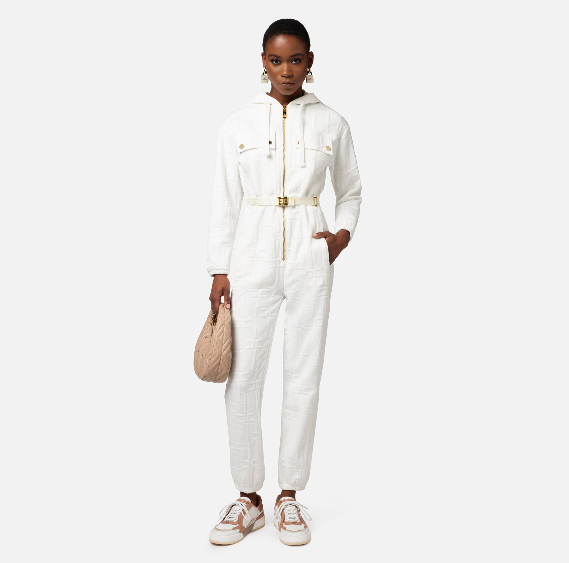 Tuta in felpa jacquard con cappuccio - Elisabetta Franchi® Outlet
