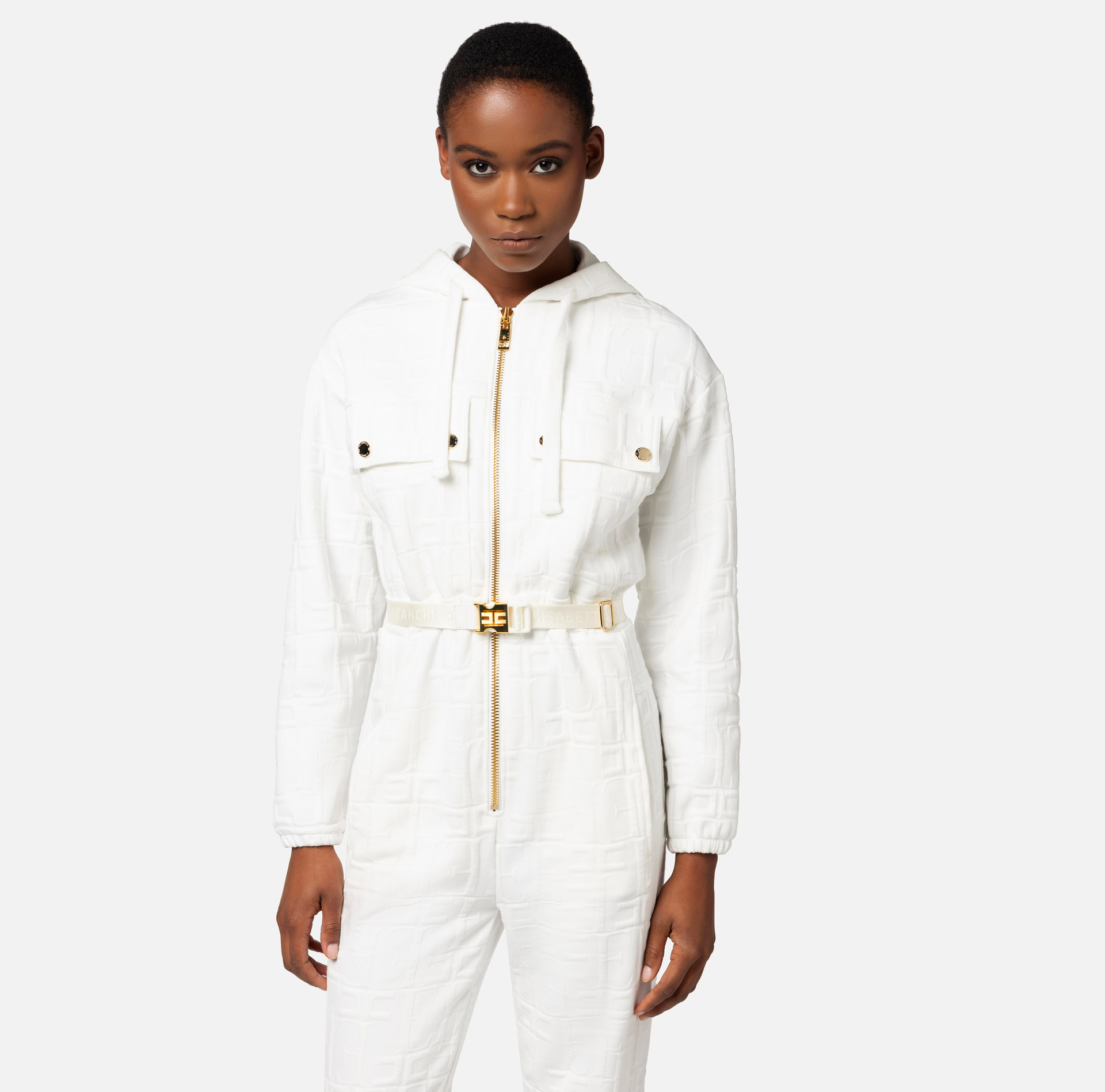 Tuta in felpa jacquard con cappuccio - Elisabetta Franchi® Outlet
