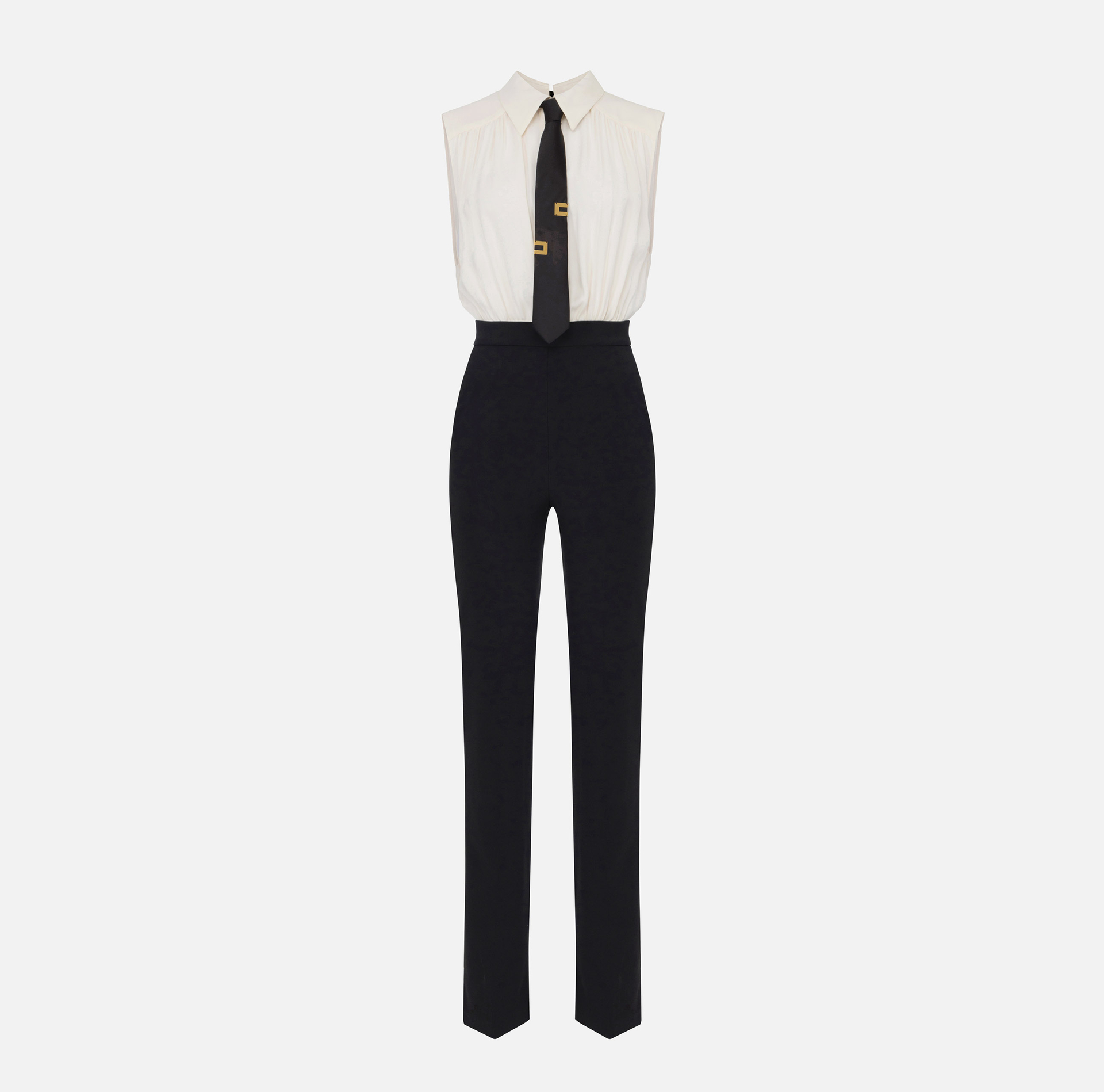 Crêpe and viscose combined jumpsuit with tie - Elisabetta Franchi® Outlet