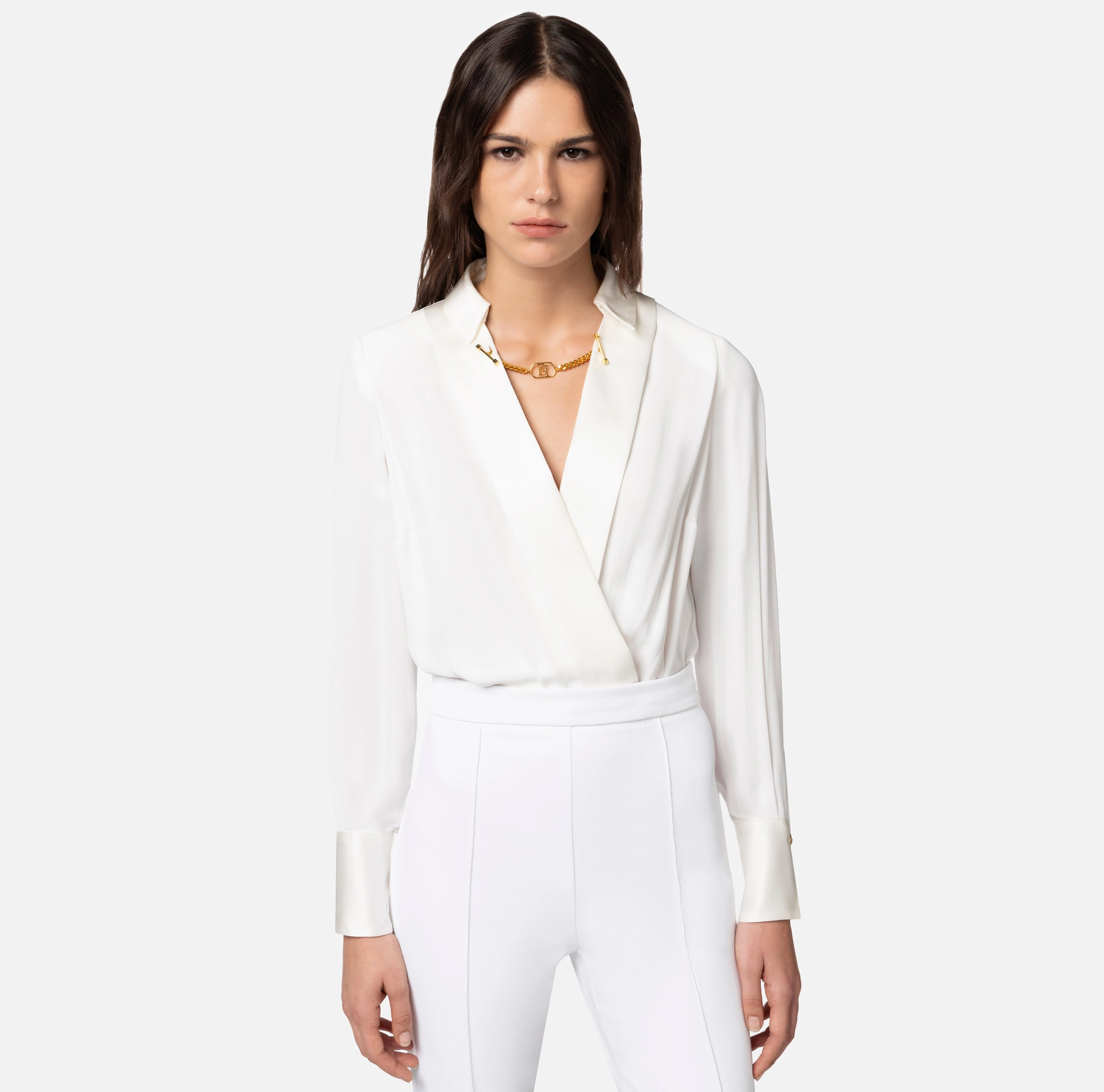 Crêpe and viscose combined jumpsuit - Elisabetta Franchi® Outlet