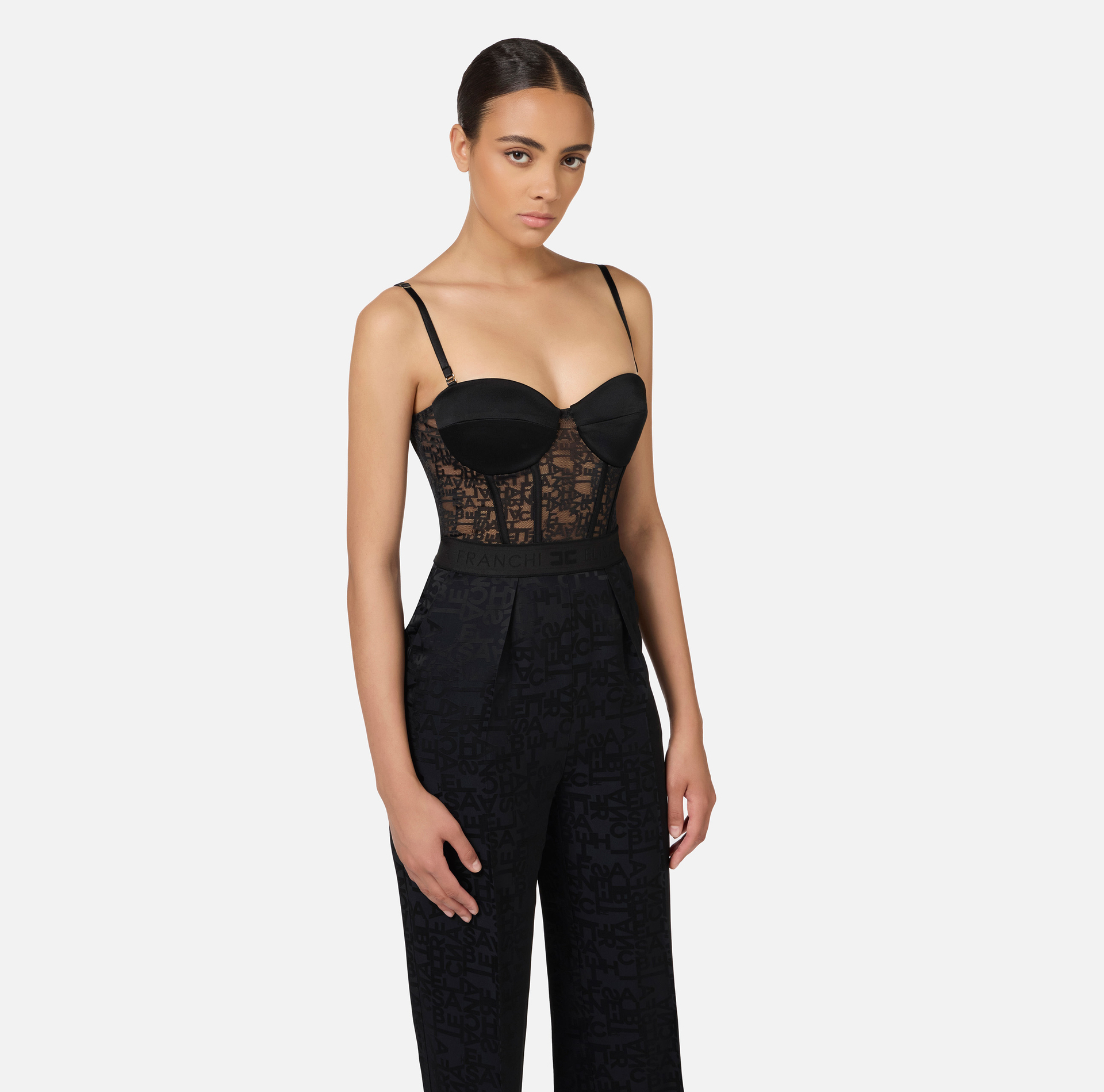 Combinaison assortie en crêpe jacquard lettres - Elisabetta Franchi® Outlet