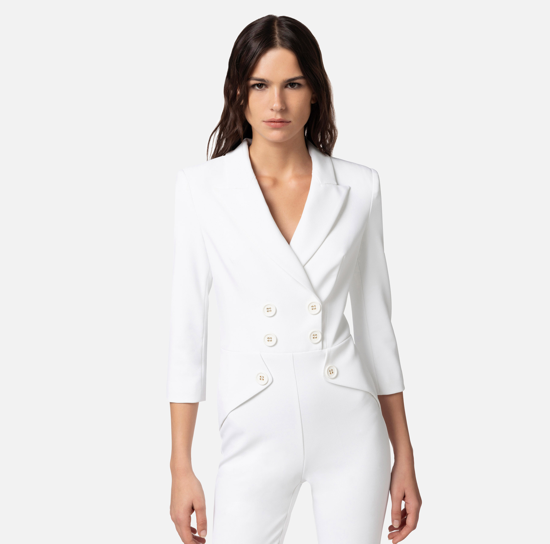 Double layer crêpe double-breasted jumpsuit - Elisabetta Franchi® Outlet