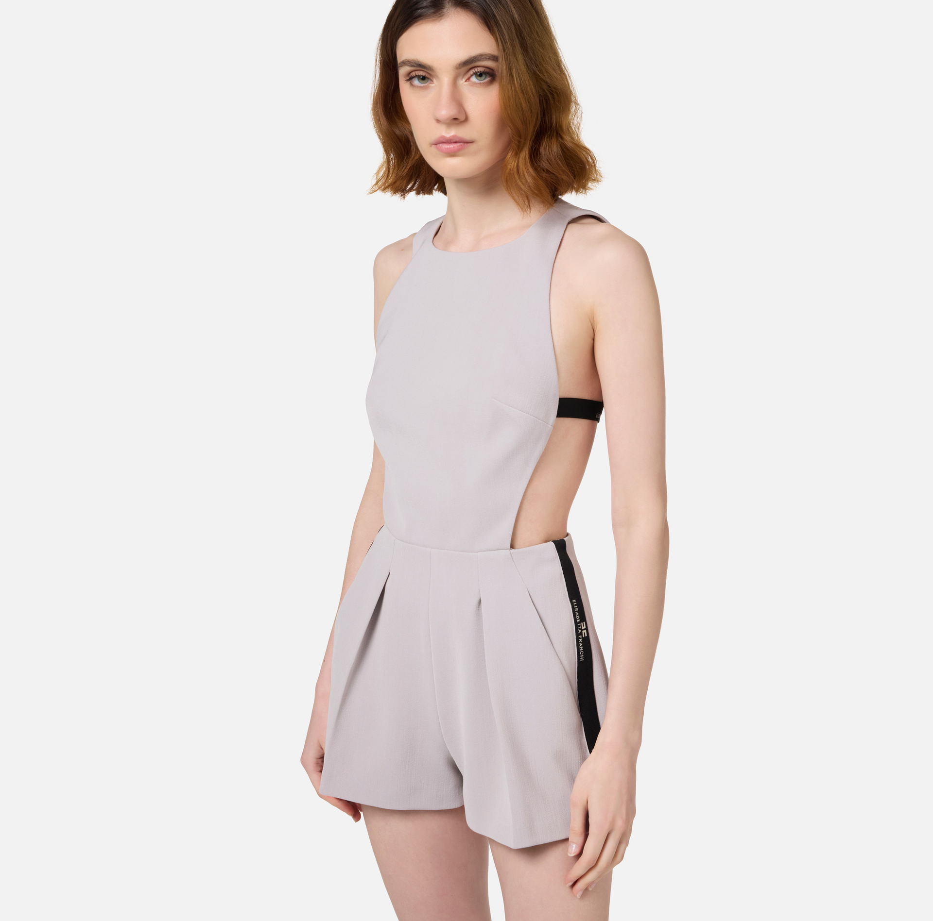 Cool wool romper suit with logoed elastic band - Elisabetta Franchi® Outlet