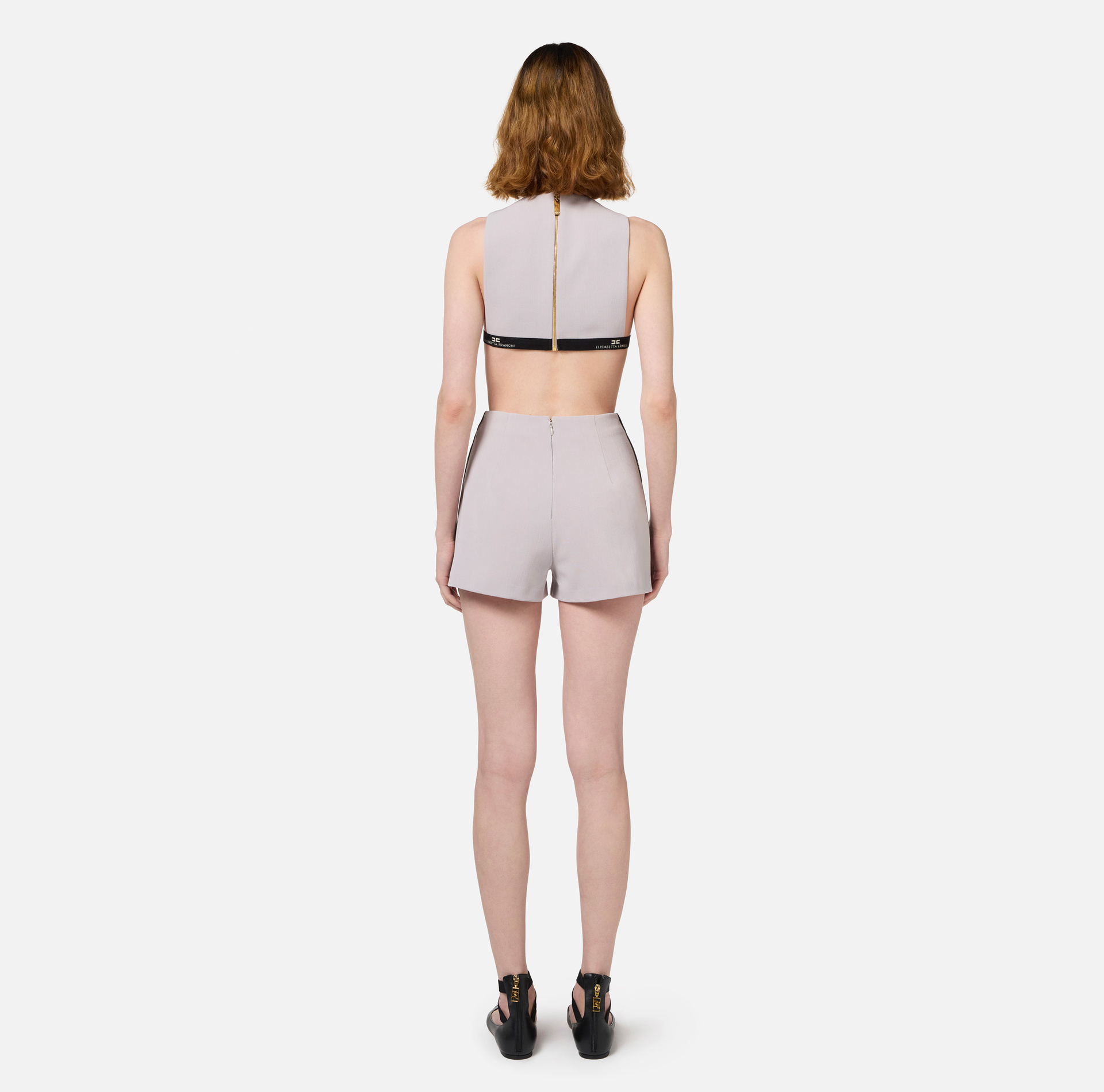 Cool wool romper suit with logoed elastic band - Elisabetta Franchi® Outlet