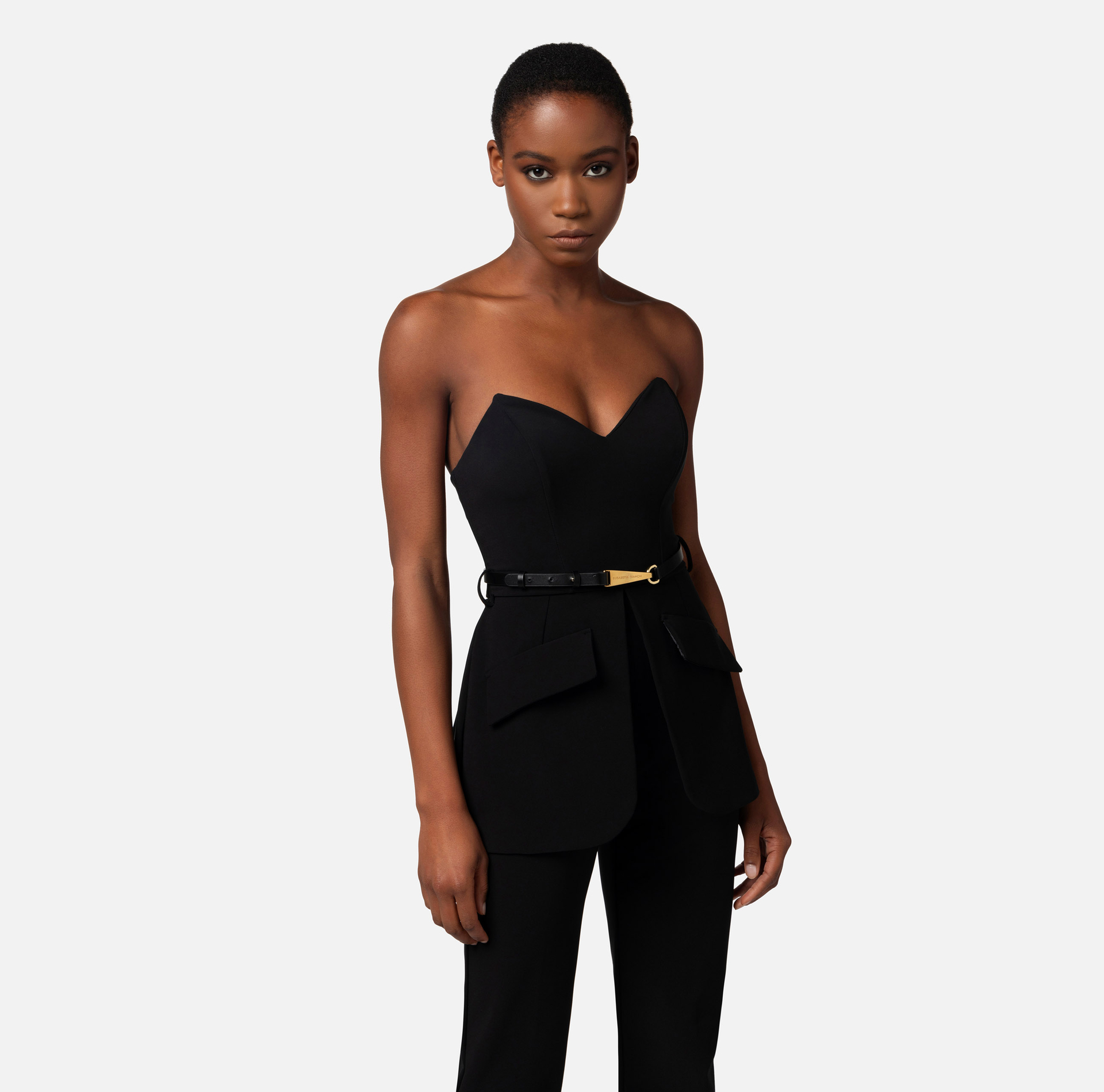 Technical fabric jumpsuit with bodice | Elisabetta Franchi® Outlet