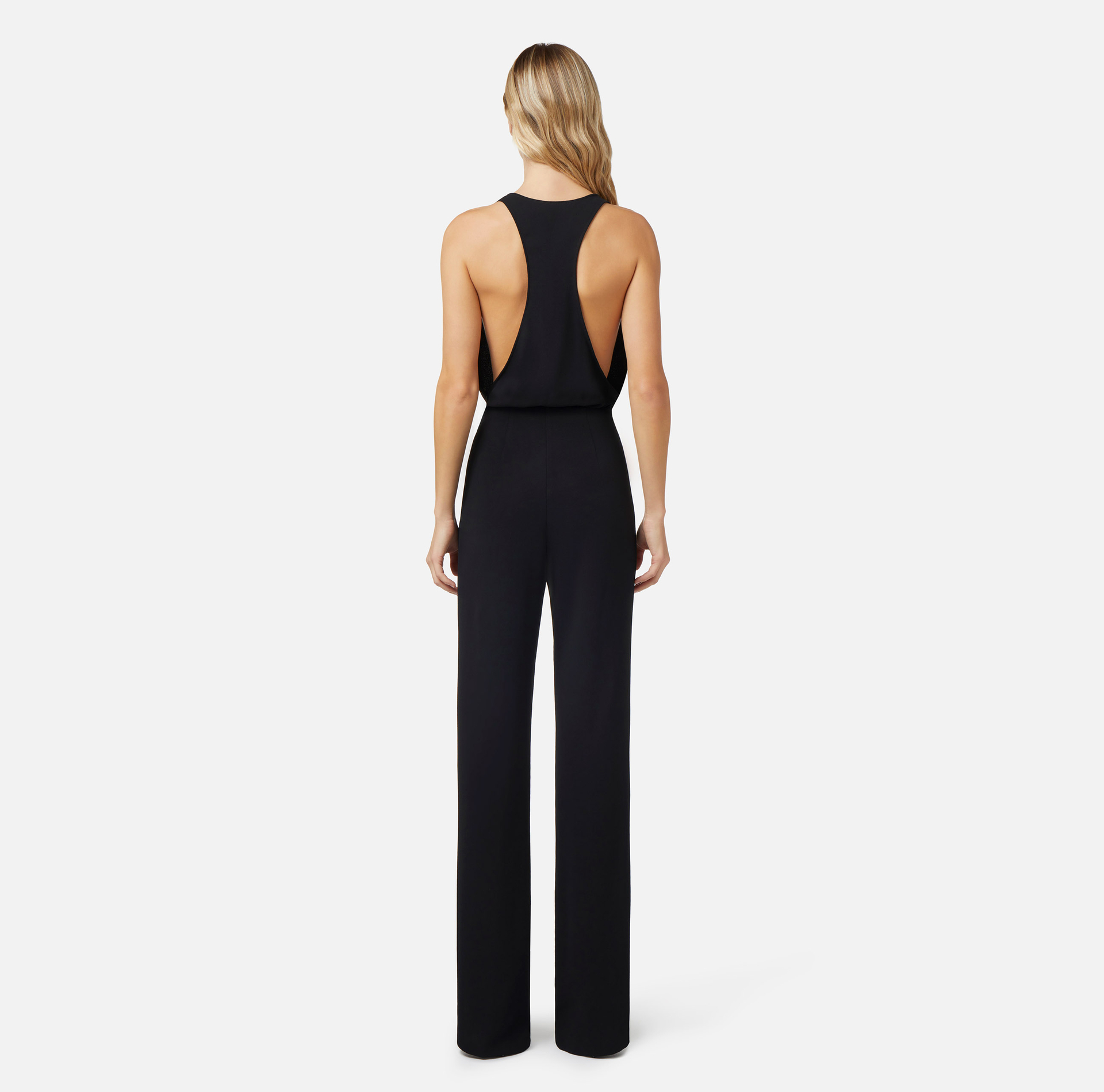 Jumpsuit in crêpe fabric with logo print - Elisabetta Franchi® Outlet