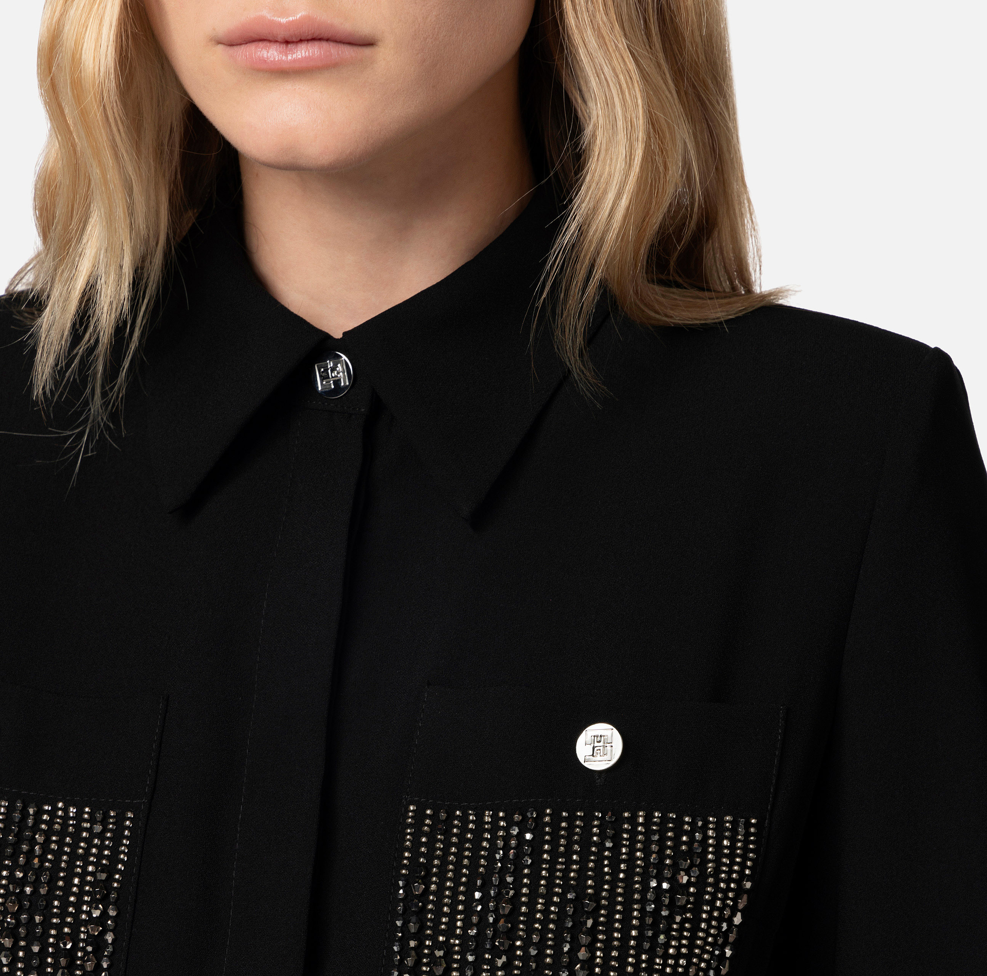 Jumpsuit in crêpe fabric with embroidered pockets - Elisabetta Franchi® Outlet