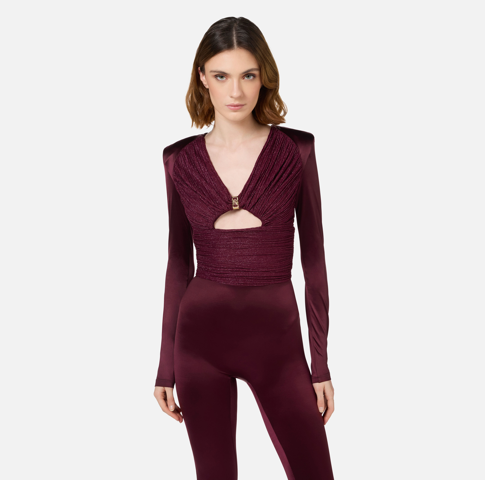 Combinaison en lycra brillant avec inserts plissés - Elisabetta Franchi® Outlet