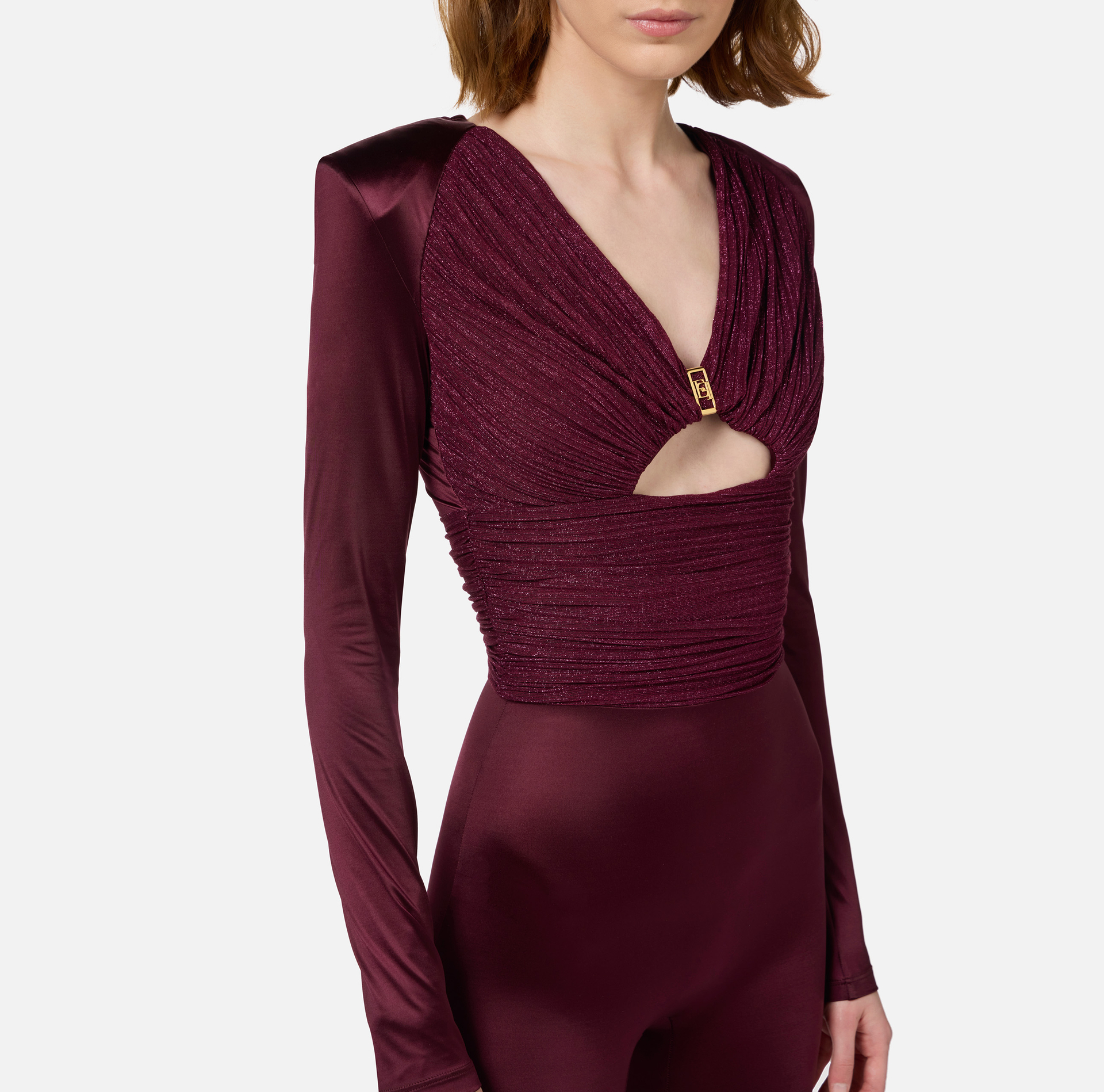 Combinaison en lycra brillant avec inserts plissés - Elisabetta Franchi® Outlet