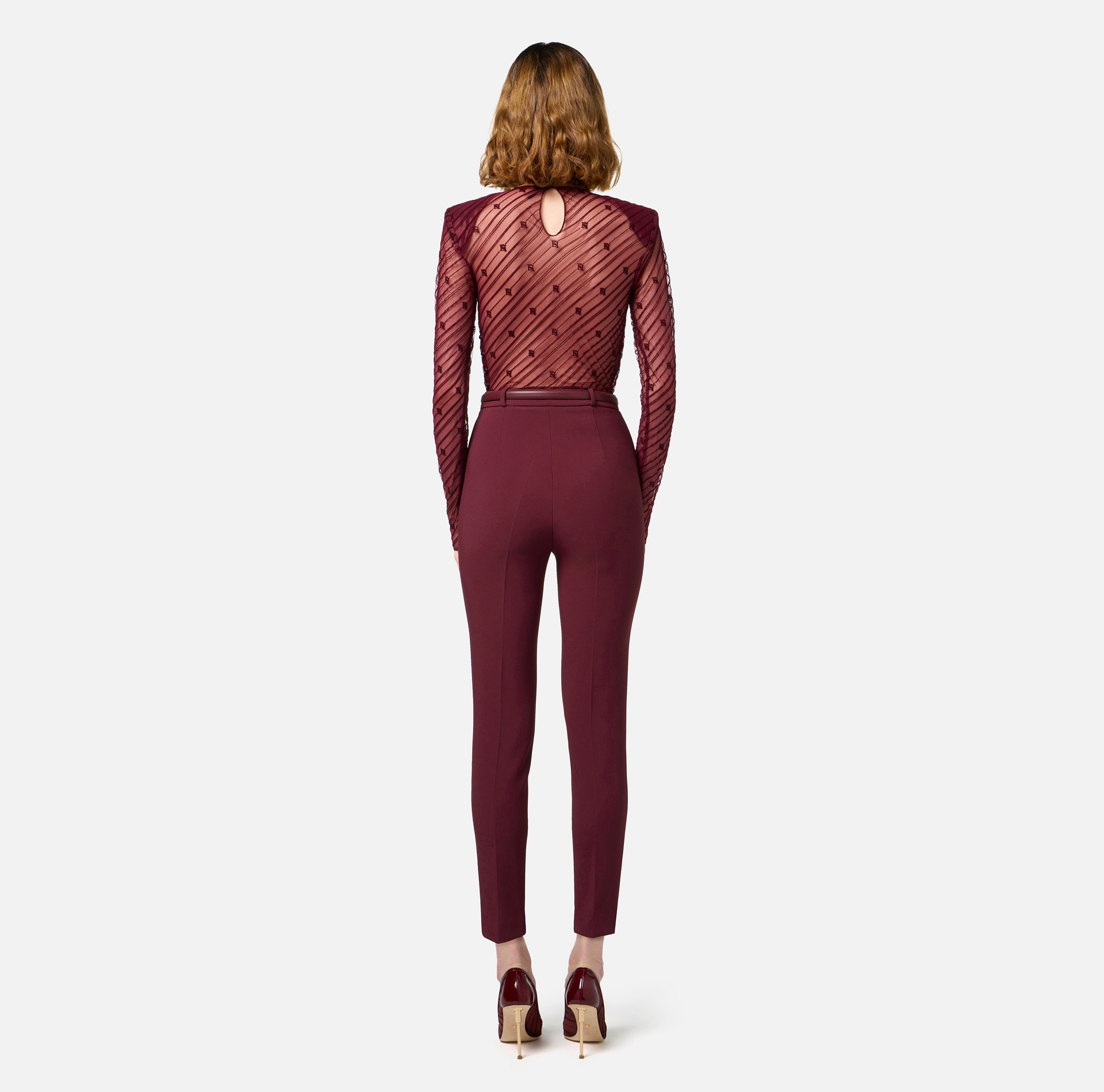 Combined jumpsuit in flocked tulle with diagonal pattern | Elisabetta Franchi® Outlet